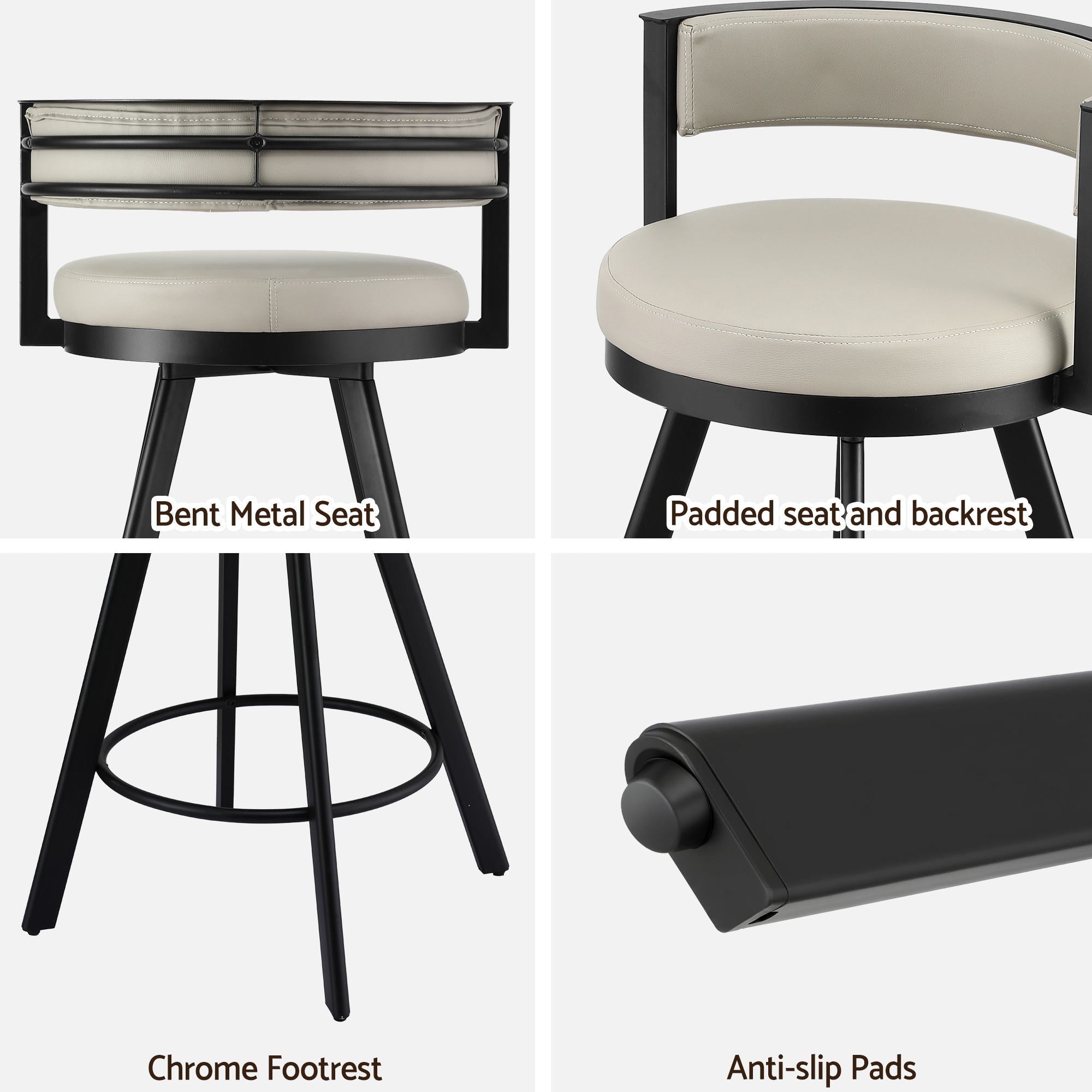 Bar Stools Set of 2 Swivel Kitchen Chair Metal Counter Beige Leather - Furniture > Bar Stools & Chairs > Table & Bar Stools - Rivercity House & Home Co. (ABN 18 642 972 209) - Affordable Modern Furniture Australia