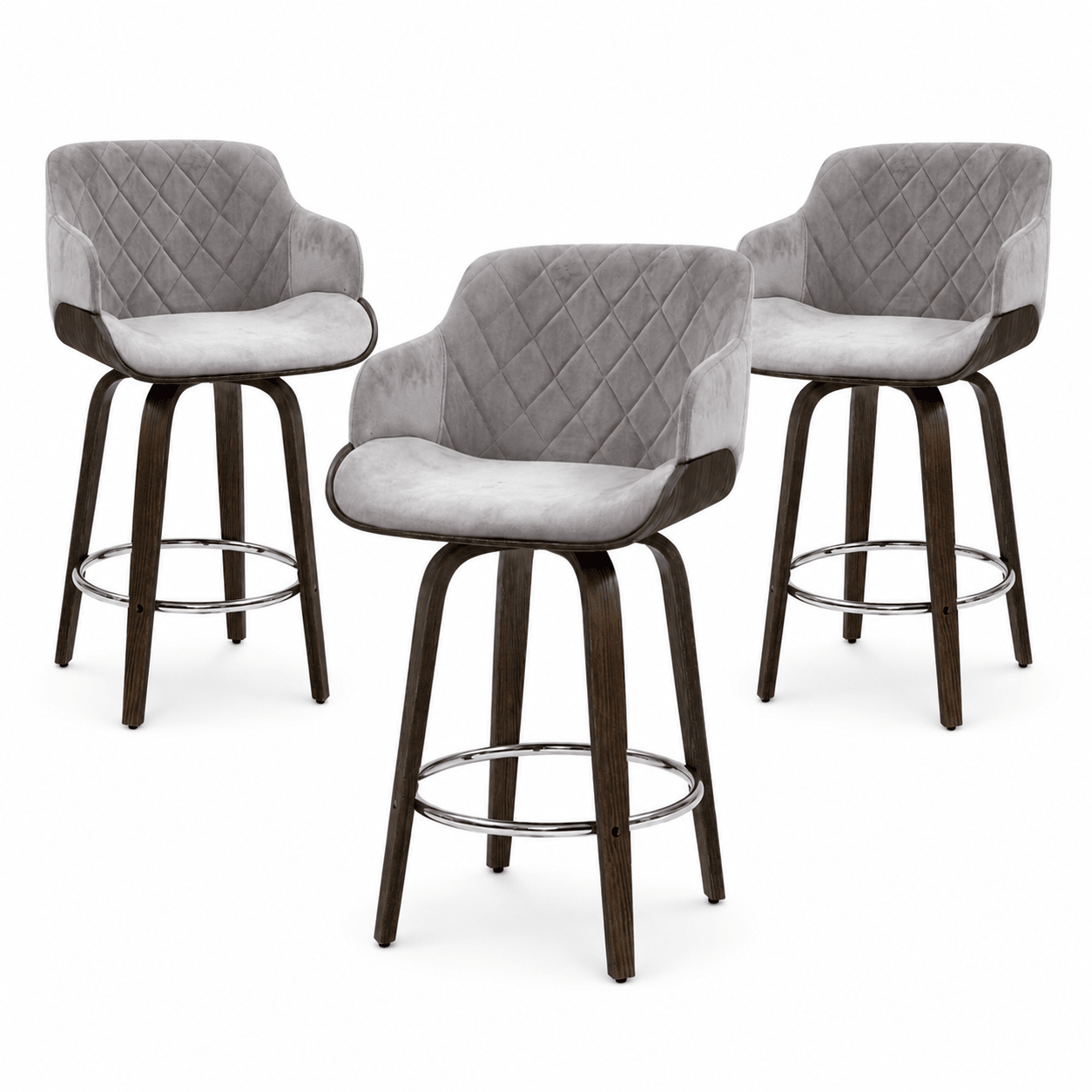 Bar Stools Set of 3 Kitchen Wooden Bar Stool Dining Chair Swivel Velvet - Furniture > Bar Stools & Chairs > Table & Bar Stools - Rivercity House & Home Co. (ABN 18 642 972 209) - Affordable Modern Furniture Australia