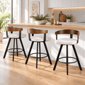 Bar Stools Set of 3 Swivel Counter Height with Bentwood Backrest and PU Leather Seat - White