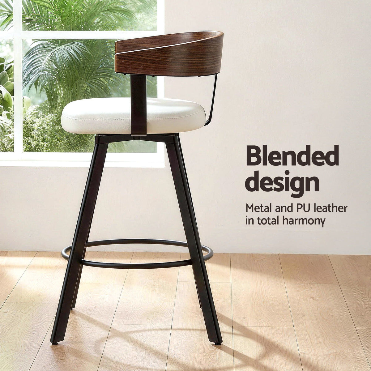 Bar Stools Set of 3 Swivel Counter Height with Bentwood Backrest and PU Leather Seat - White - Furniture > Bar Stools & Chairs > Table & Bar Stools - Rivercity House & Home Co. (ABN 18 642 972 209) - Affordable Modern Furniture Australia