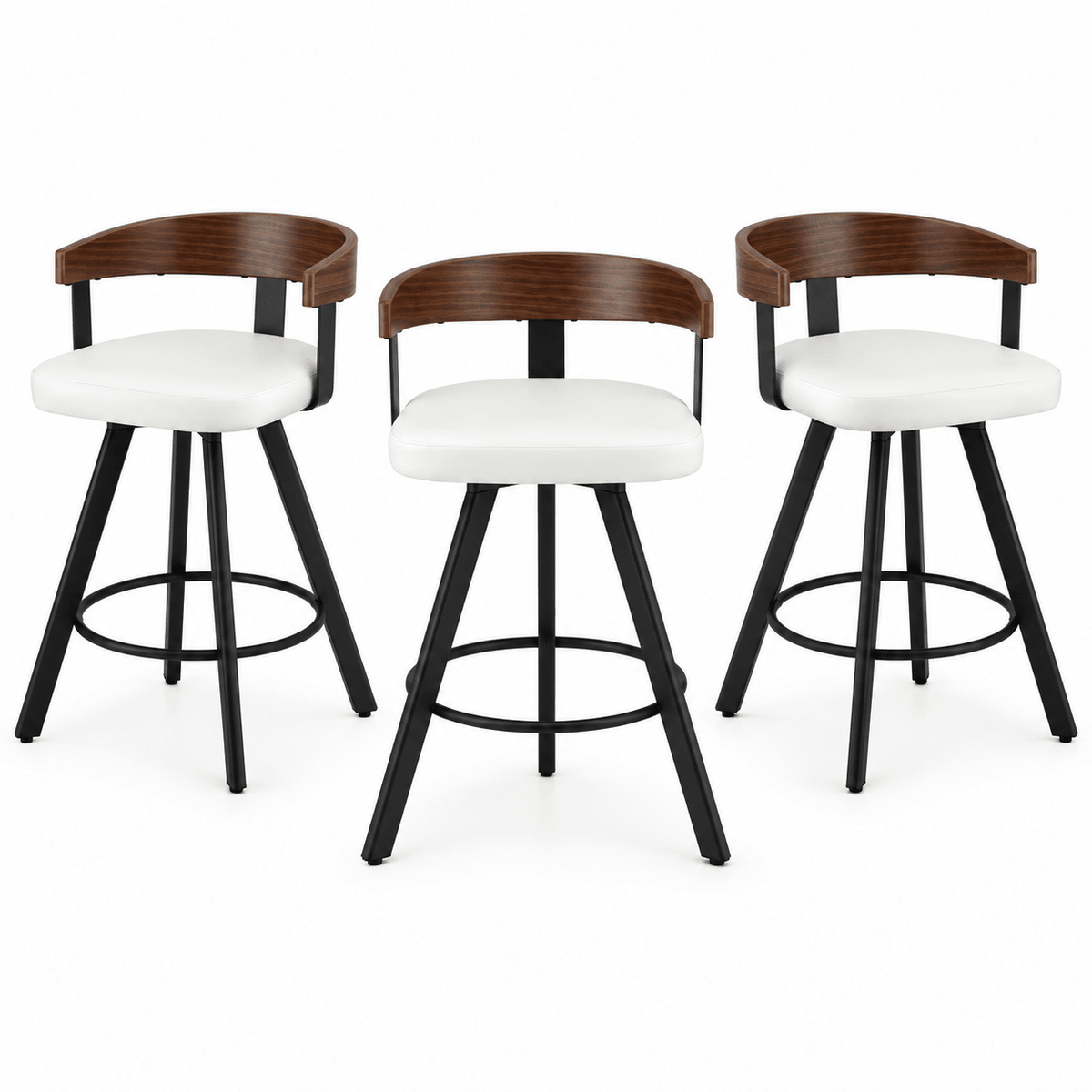 Bar Stools Set of 3 Swivel Counter Height with Bentwood Backrest and PU Leather Seat - White - Furniture > Bar Stools & Chairs > Table & Bar Stools - Rivercity House & Home Co. (ABN 18 642 972 209) - Affordable Modern Furniture Australia