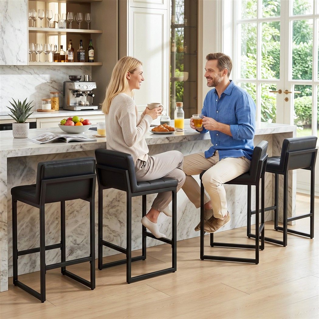Bar Stools Set of 4 PU Leather Counter Chairs 65cm Seat Height with Low Back - Black - Furniture > Bar Stools & Chairs > Table & Bar Stools - Rivercity House & Home Co. (ABN 18 642 972 209) - Affordable Modern Furniture Australia