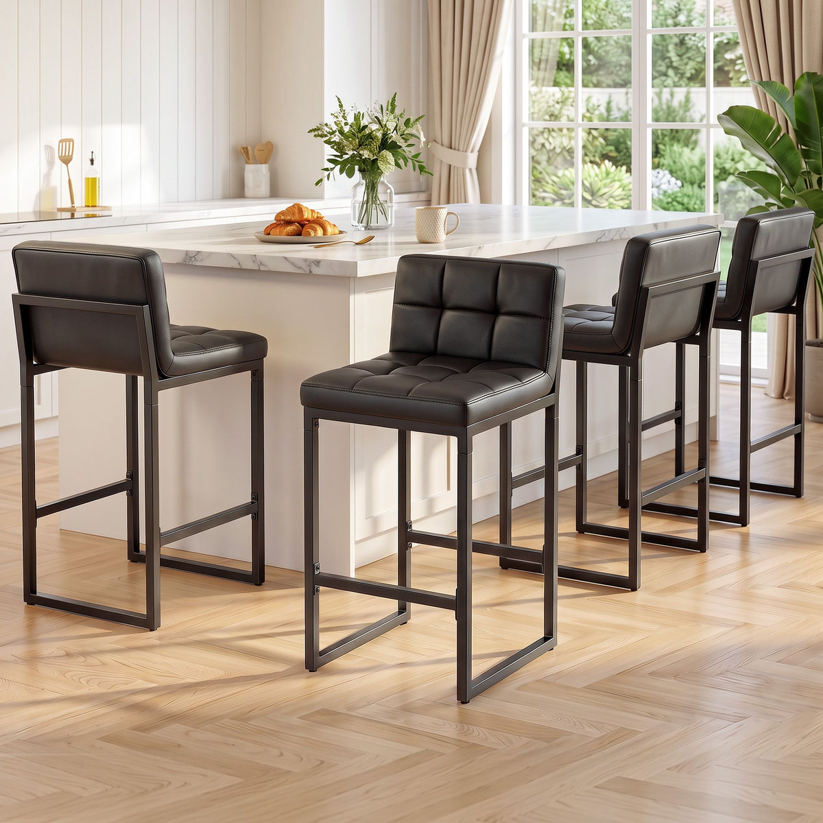 Bar Stools Set of 4 PU Leather Counter Chairs 65cm Seat Height with Low Back - Black - Furniture > Bar Stools & Chairs > Table & Bar Stools - Rivercity House & Home Co. (ABN 18 642 972 209) - Affordable Modern Furniture Australia