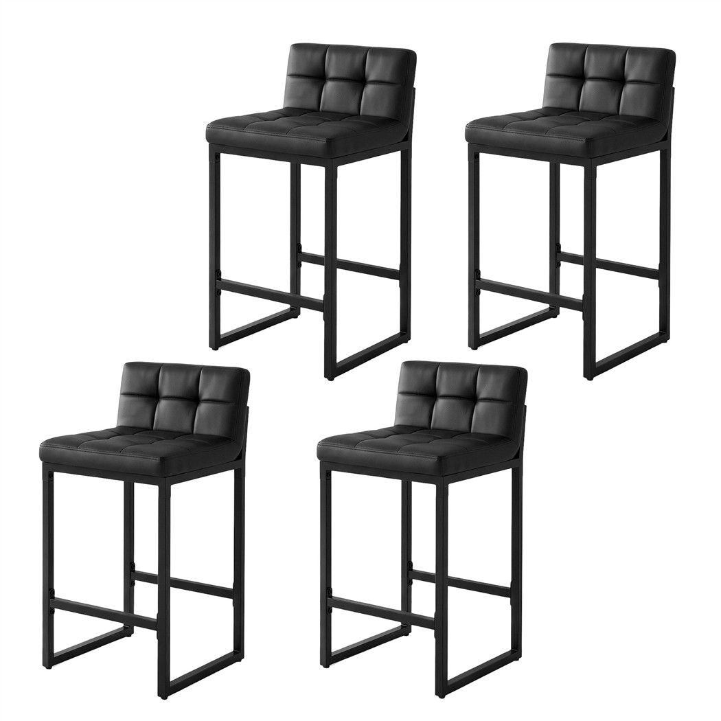 Bar Stools Set of 4 PU Leather Counter Chairs 65cm Seat Height with Low Back - Black - Furniture > Bar Stools & Chairs > Table & Bar Stools - Rivercity House & Home Co. (ABN 18 642 972 209) - Affordable Modern Furniture Australia