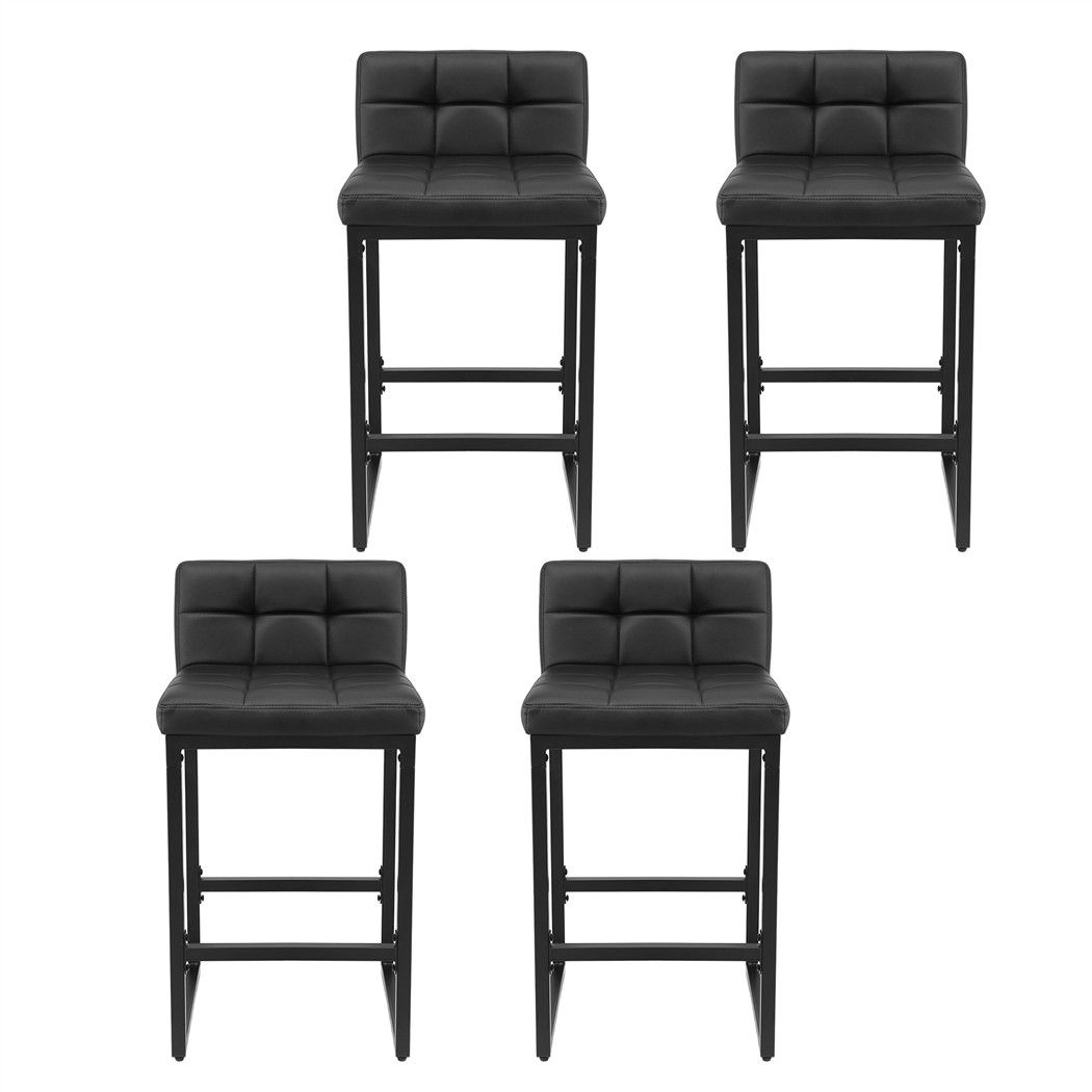 Bar Stools Set of 4 PU Leather Counter Chairs 65cm Seat Height with Low Back - Black - Furniture > Bar Stools & Chairs > Table & Bar Stools - Rivercity House & Home Co. (ABN 18 642 972 209) - Affordable Modern Furniture Australia