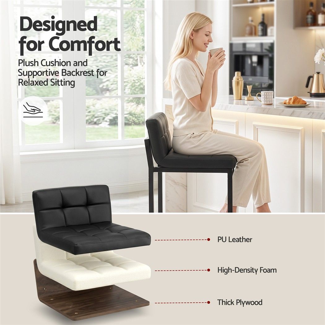 Bar Stools Set of 4 PU Leather Counter Chairs 65cm Seat Height with Low Back - Black - Furniture > Bar Stools & Chairs > Table & Bar Stools - Rivercity House & Home Co. (ABN 18 642 972 209) - Affordable Modern Furniture Australia
