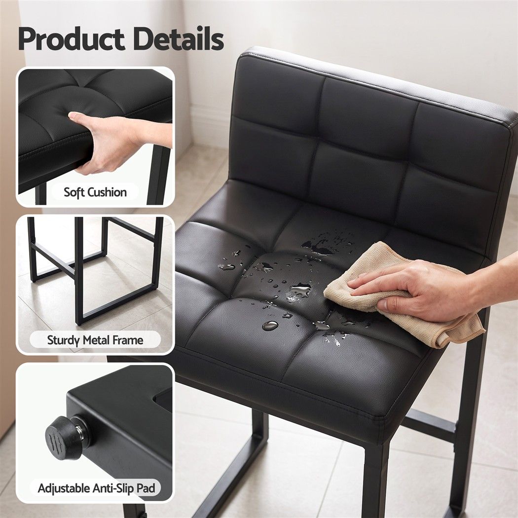 Bar Stools Set of 4 PU Leather Counter Chairs 65cm Seat Height with Low Back - Black - Furniture > Bar Stools & Chairs > Table & Bar Stools - Rivercity House & Home Co. (ABN 18 642 972 209) - Affordable Modern Furniture Australia