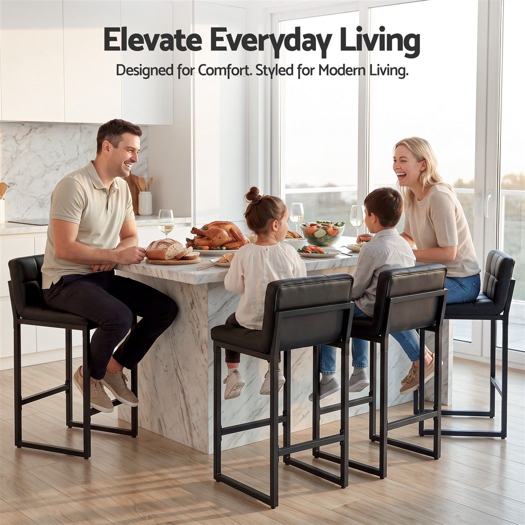 Bar Stools Set of 4 PU Leather Counter Chairs 65cm Seat Height with Low Back - Black - Furniture > Bar Stools & Chairs > Table & Bar Stools - Rivercity House & Home Co. (ABN 18 642 972 209) - Affordable Modern Furniture Australia