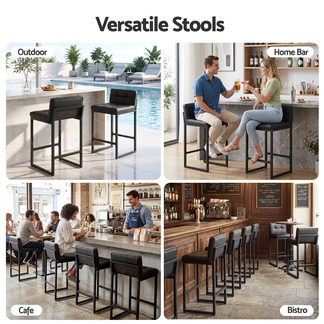 Bar Stools Set of 4 PU Leather Counter Chairs 65cm Seat Height with Low Back - Black - Furniture > Bar Stools & Chairs > Table & Bar Stools - Rivercity House & Home Co. (ABN 18 642 972 209) - Affordable Modern Furniture Australia