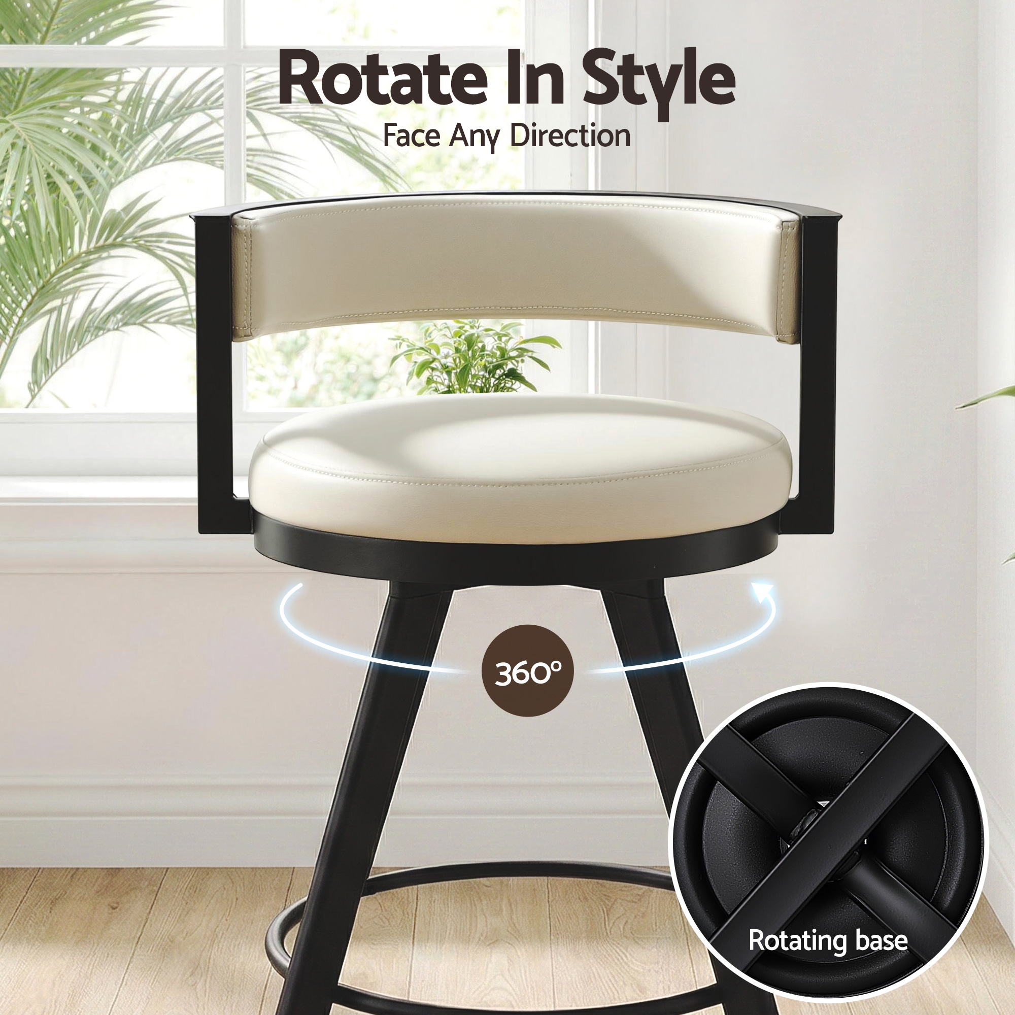 Bar Stools Set of 4 Swivel Kitchen Chair Metal Counter Beige Leather - Furniture > Bar Stools & Chairs > Table & Bar Stools - Rivercity House & Home Co. (ABN 18 642 972 209) - Affordable Modern Furniture Australia