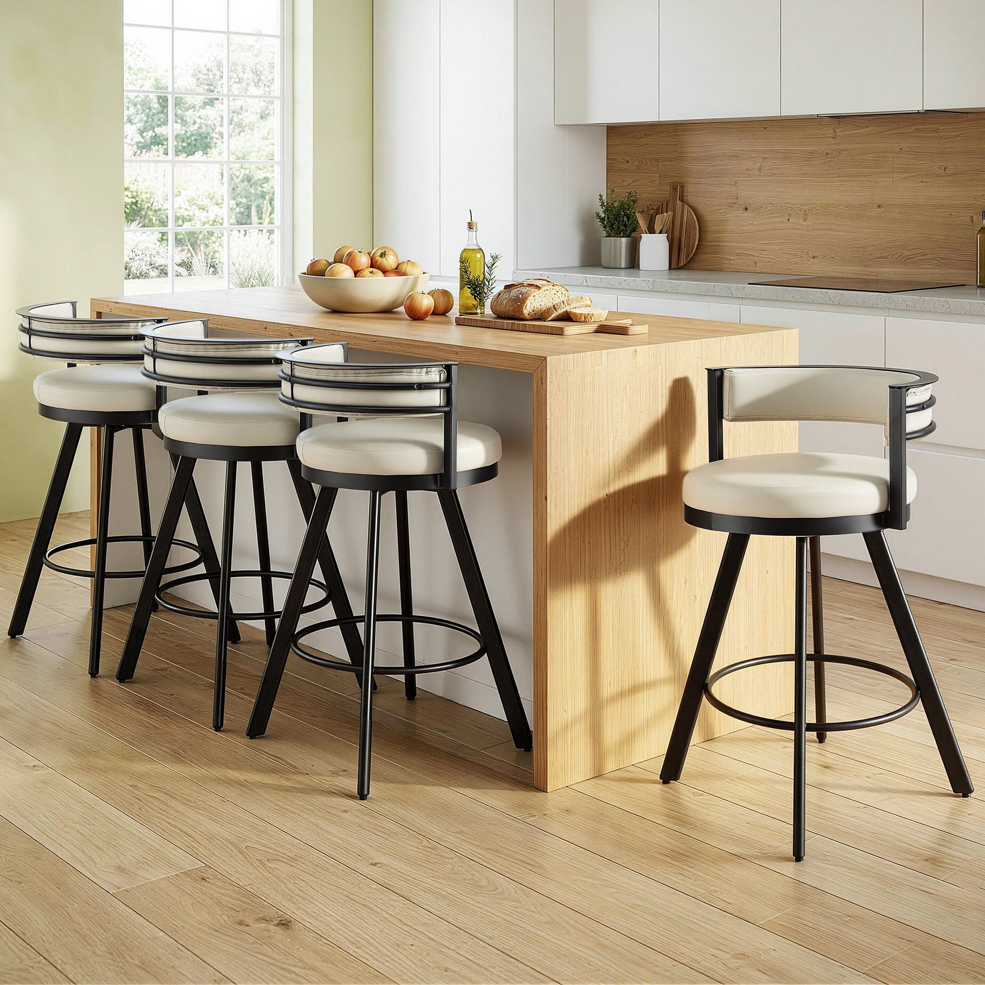 Bar Stools Set of 4 Swivel Kitchen Chair Metal Counter Beige Leather - Furniture > Bar Stools & Chairs > Table & Bar Stools - Rivercity House & Home Co. (ABN 18 642 972 209) - Affordable Modern Furniture Australia