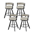 Set of 4 Swivel Bar Stools with Metal Frame and Beige PU Leather Seat - Black