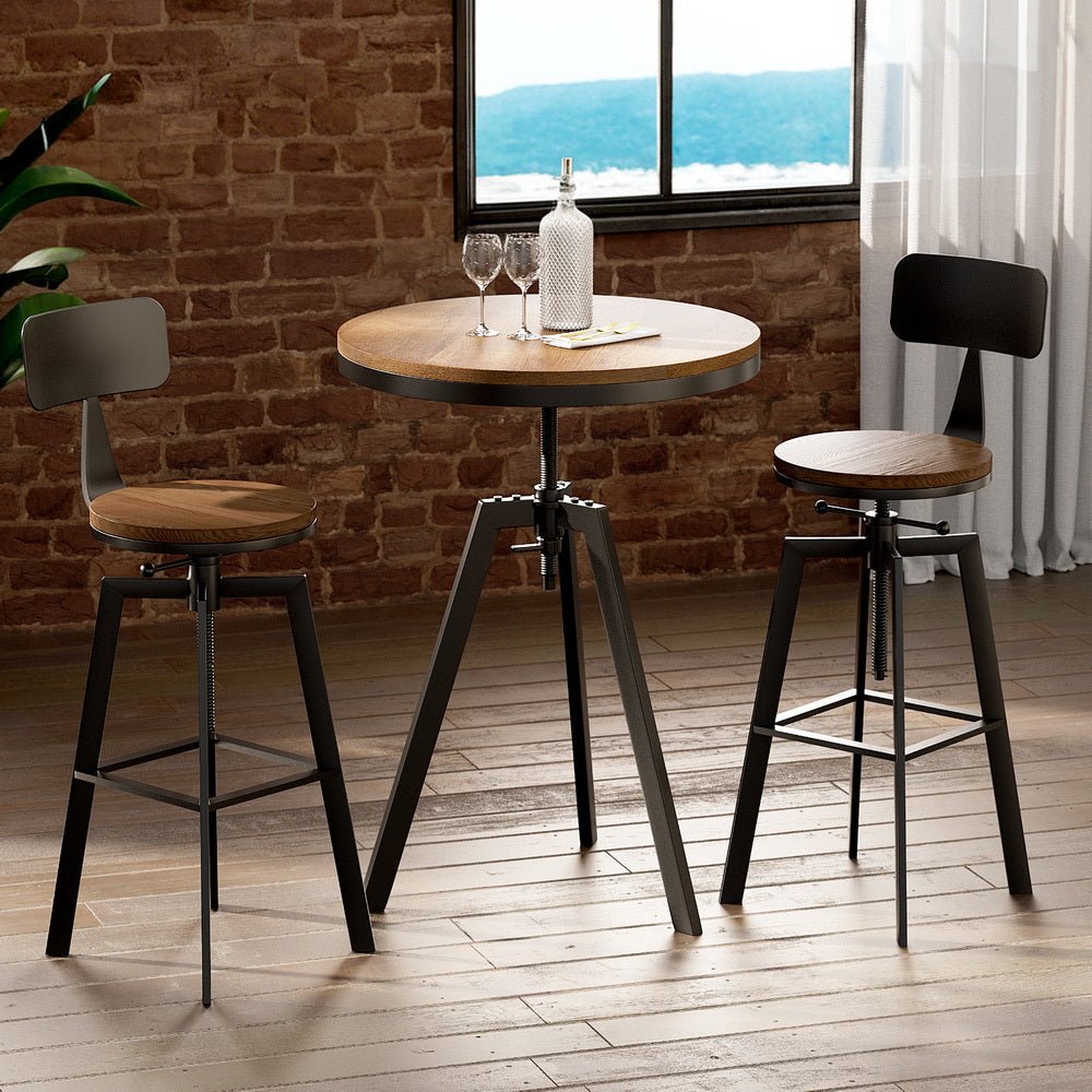 Bar Table and Stools Set Dining Desk Industrial Kitchen Chairs Cafe Pub - Furniture > Bar Stools & Chairs > Table & Bar Stools - Rivercity House & Home Co. (ABN 18 642 972 209) - Affordable Modern Furniture Australia