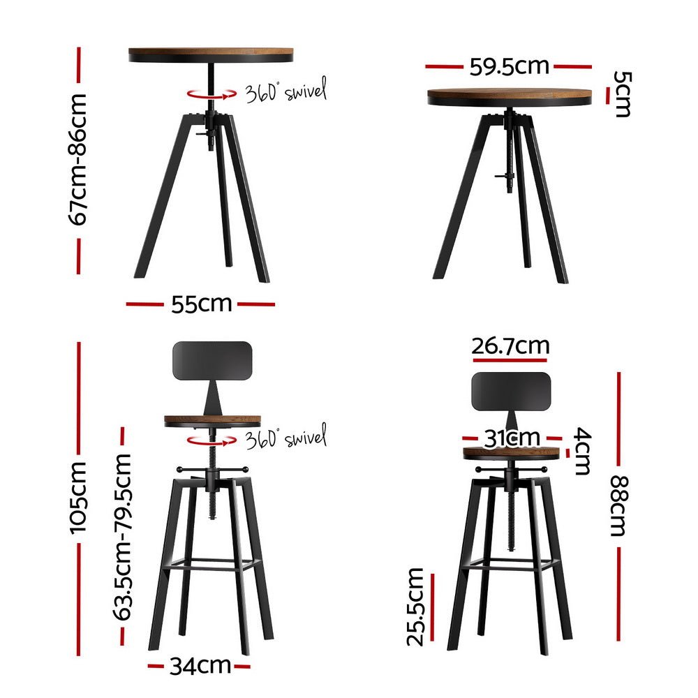 Bar Table and Stools Set Dining Desk Industrial Kitchen Chairs Cafe Pub - Furniture > Bar Stools & Chairs > Table & Bar Stools - Rivercity House & Home Co. (ABN 18 642 972 209) - Affordable Modern Furniture Australia