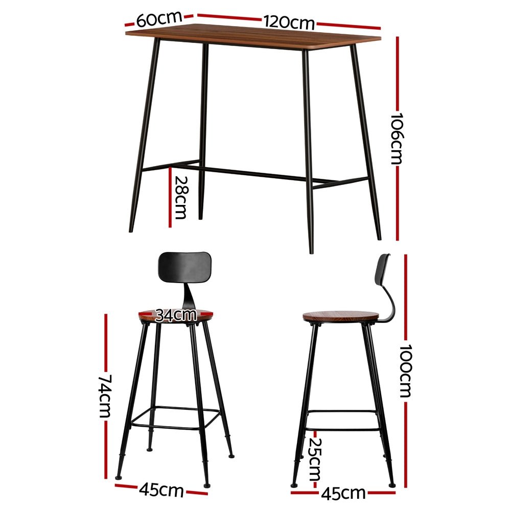 Bar Table and Stools Set Dining Desk Kitchen Chairs Cafe Pub - Furniture > Bar Stools & Chairs > Table & Bar Stools - Rivercity House & Home Co. (ABN 18 642 972 209) - Affordable Modern Furniture Australia