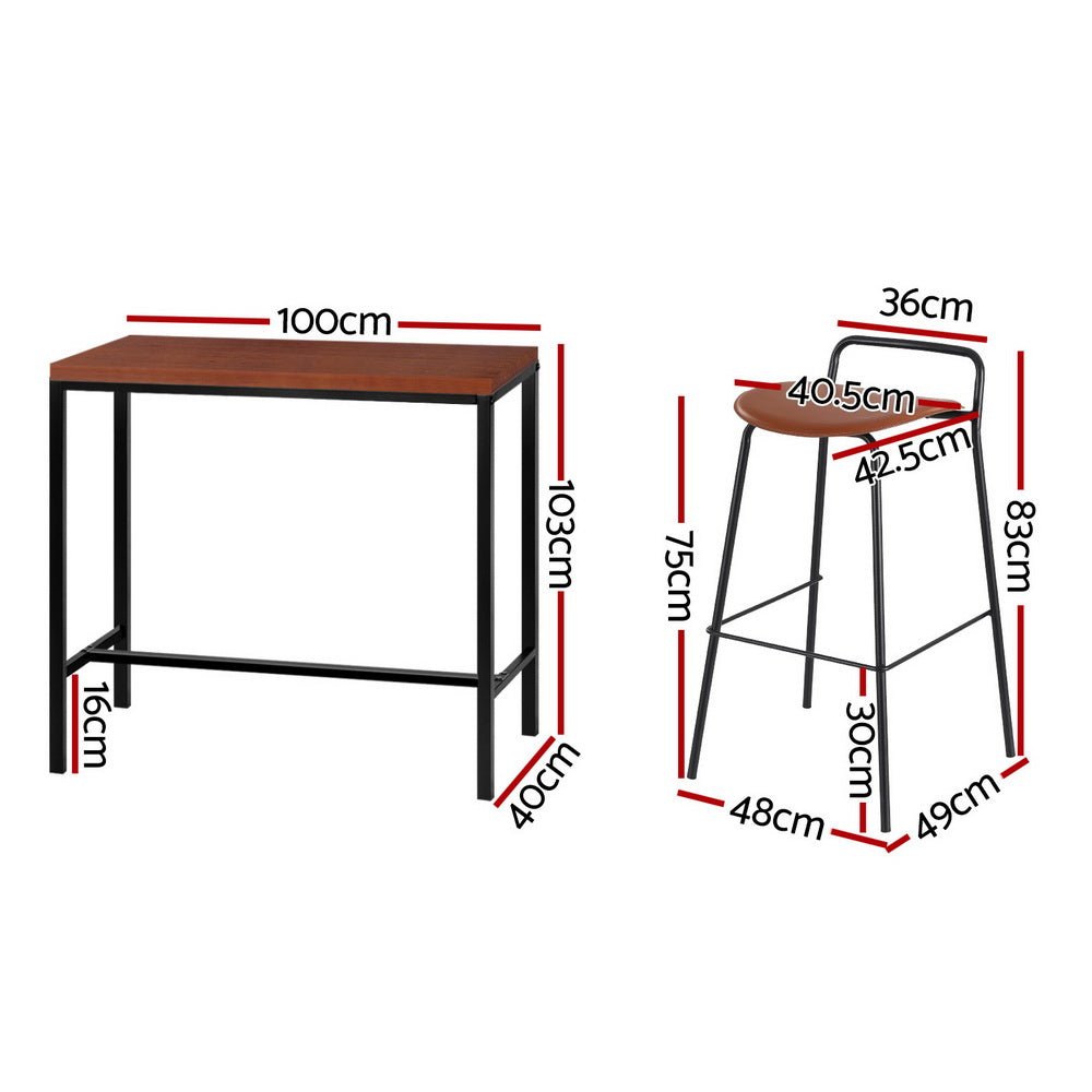 Bar Table and Stools Set Dining Desk Kitchen Chairs Cafe Pub - Furniture > Bar Stools & Chairs > Table & Bar Stools - Rivercity House & Home Co. (ABN 18 642 972 209) - Affordable Modern Furniture Australia