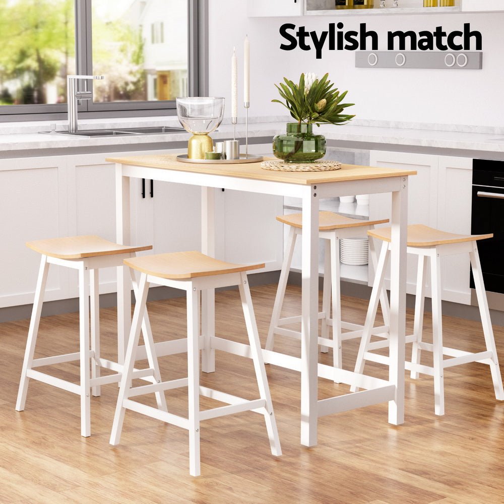 Bar Table and Stools Set Dining Desk Solid Wood Kitchen Chairs Cafe Pub - Furniture > Bar Stools & Chairs > Table & Bar Stools - Rivercity House & Home Co. (ABN 18 642 972 209) - Affordable Modern Furniture Australia