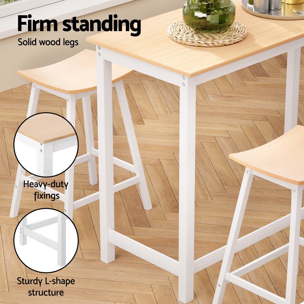 Bar Table and Stools Set Dining Desk Solid Wood Kitchen Chairs Cafe Pub - Furniture > Bar Stools & Chairs > Table & Bar Stools - Rivercity House & Home Co. (ABN 18 642 972 209) - Affordable Modern Furniture Australia