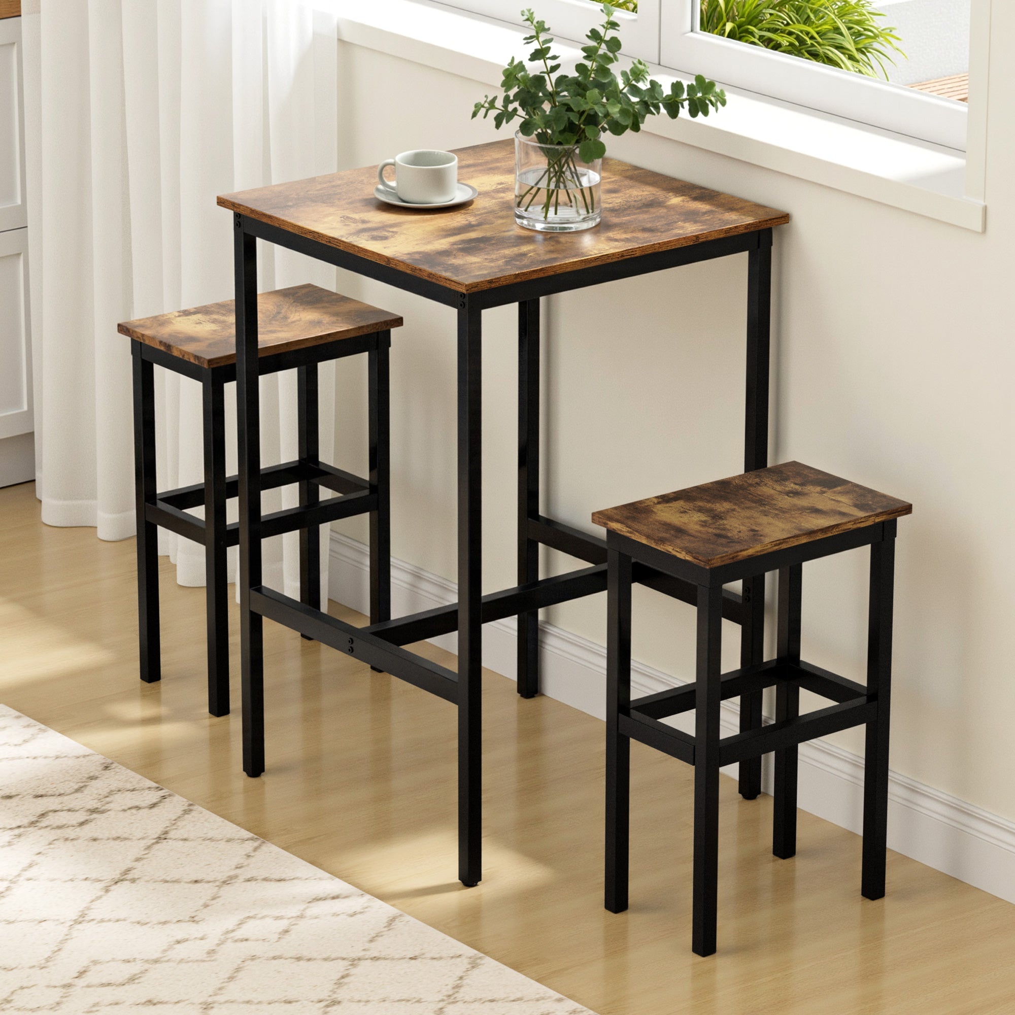 Bar Table Counter Kitchen Dining Desk Pub 60x92cm Vintage Metal Walnut - Furniture > Living Room > Coffee Tables - Rivercity House & Home Co. (ABN 18 642 972 209) - Affordable Modern Furniture Australia