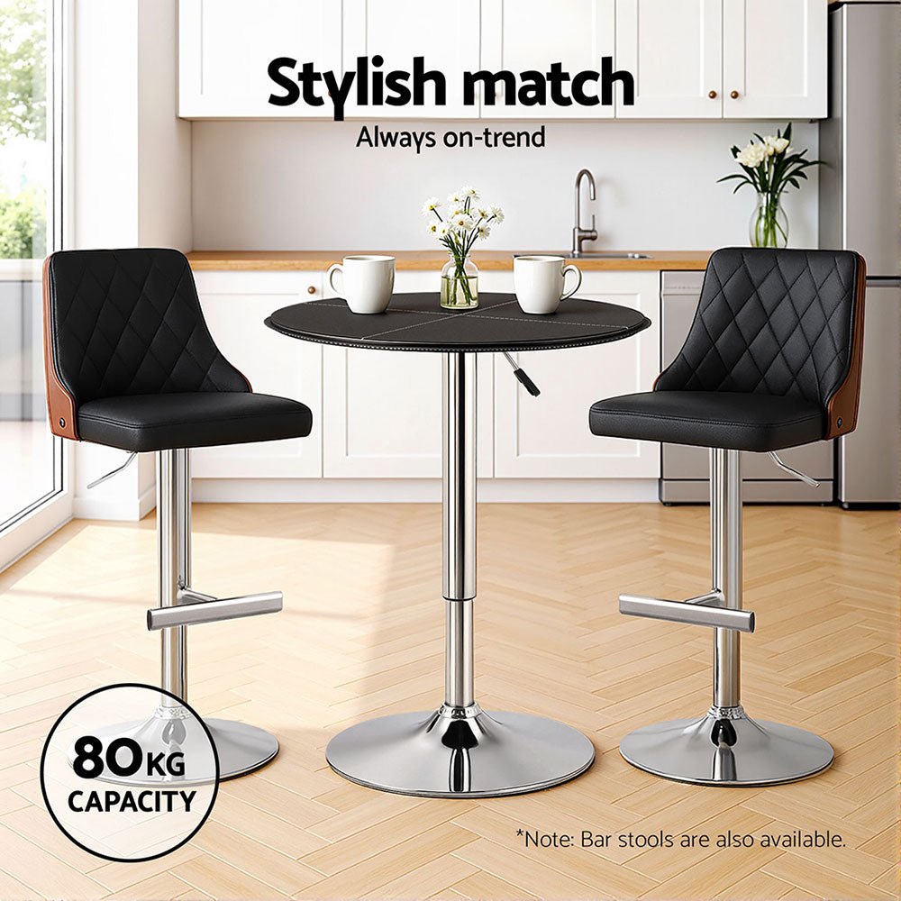 Bar Table Round Swivel Height Adjustable 62cm Modern PVC Leather Black - Furniture > Bar Stools & Chairs > Table & Bar Stools - Rivercity House & Home Co. (ABN 18 642 972 209) - Affordable Modern Furniture Australia