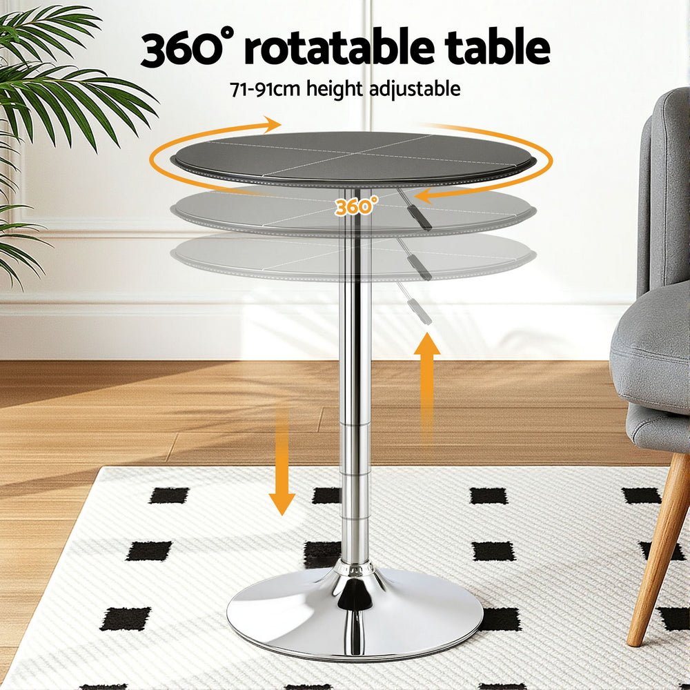 Bar Table Round Swivel Height Adjustable 62cm Modern PVC Leather Black - Furniture > Bar Stools & Chairs > Table & Bar Stools - Rivercity House & Home Co. (ABN 18 642 972 209) - Affordable Modern Furniture Australia