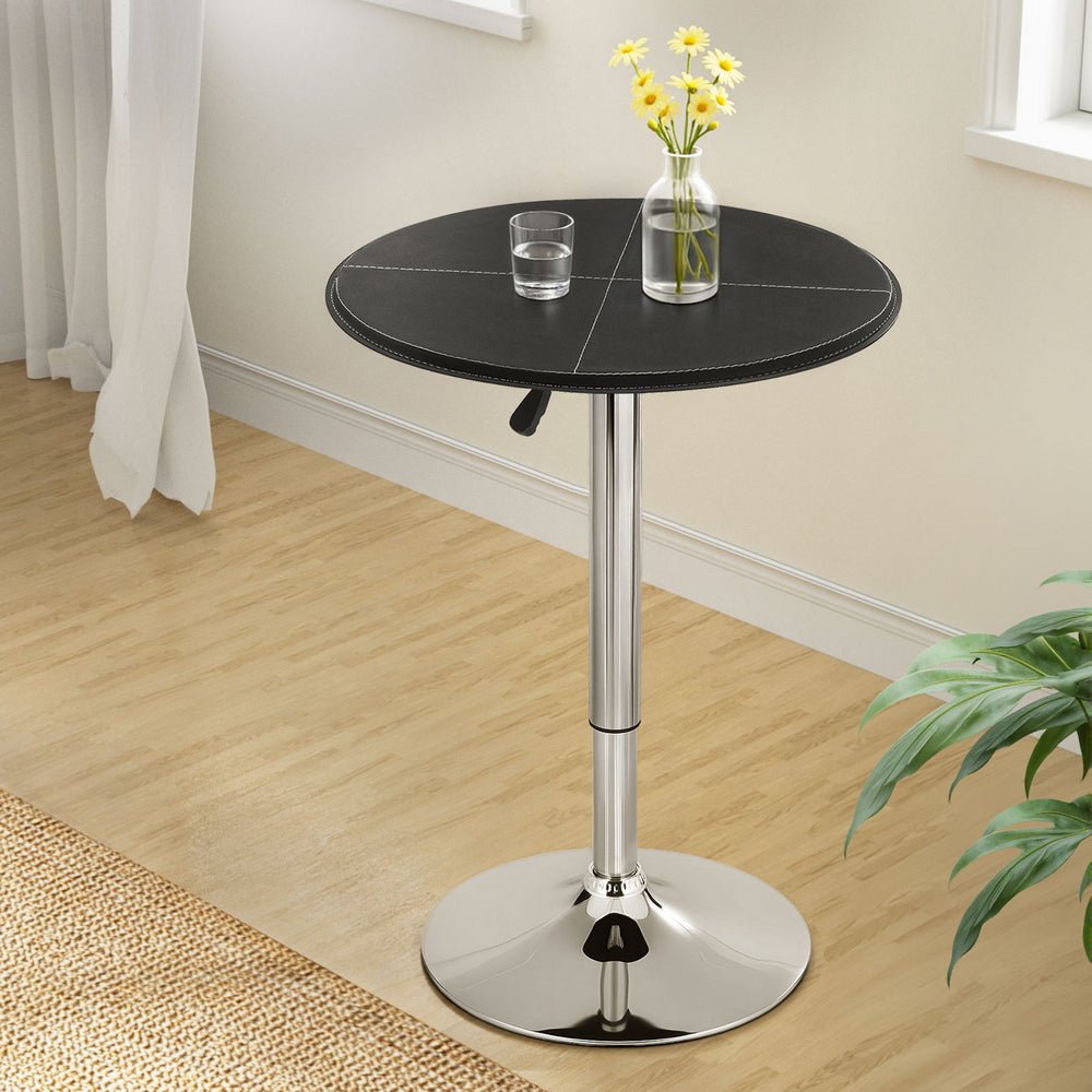 Bar Table Round Swivel Height Adjustable 62cm Modern PVC Leather Black - Furniture > Bar Stools & Chairs > Table & Bar Stools - Rivercity House & Home Co. (ABN 18 642 972 209) - Affordable Modern Furniture Australia