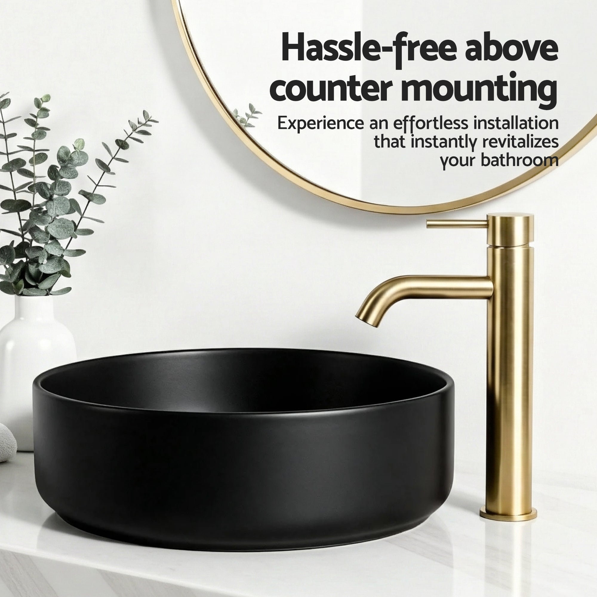 Bathroom Basin Ceramic Vanity Sink Vessel Bowl Wash Matte Black Round Countertop - Furniture > Bathroom > Sinks - Rivercity House & Home Co. (ABN 18 642 972 209) - Affordable Modern Furniture Australia