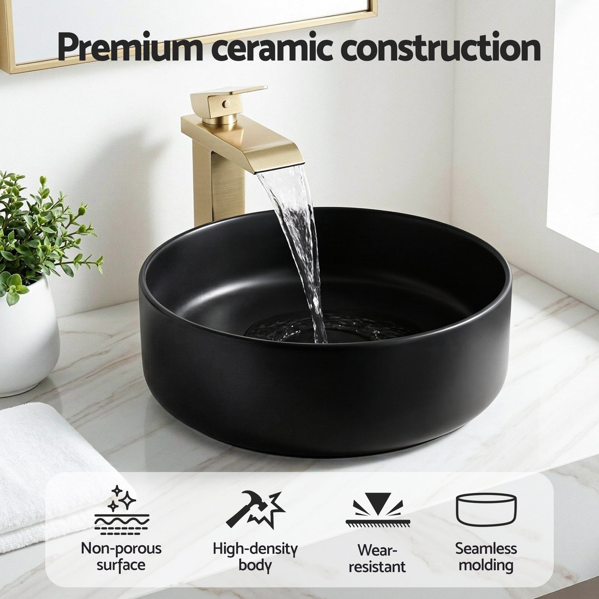 Bathroom Basin Ceramic Vanity Sink Vessel Bowl Wash Matte Black Round Countertop - Furniture > Bathroom > Sinks - Rivercity House & Home Co. (ABN 18 642 972 209) - Affordable Modern Furniture Australia