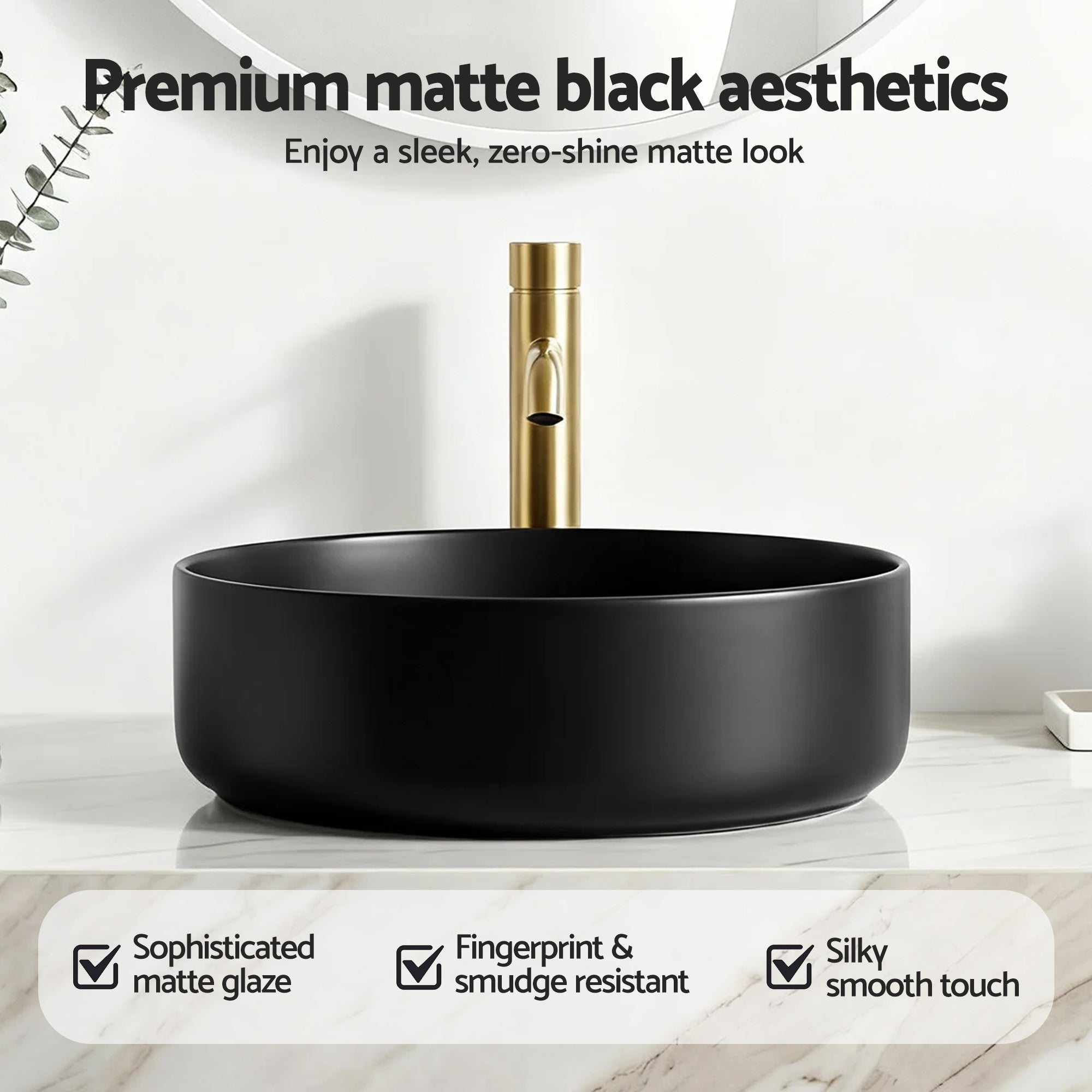 Bathroom Basin Ceramic Vanity Sink Vessel Bowl Wash Matte Black Round Countertop - Furniture > Bathroom > Sinks - Rivercity House & Home Co. (ABN 18 642 972 209) - Affordable Modern Furniture Australia