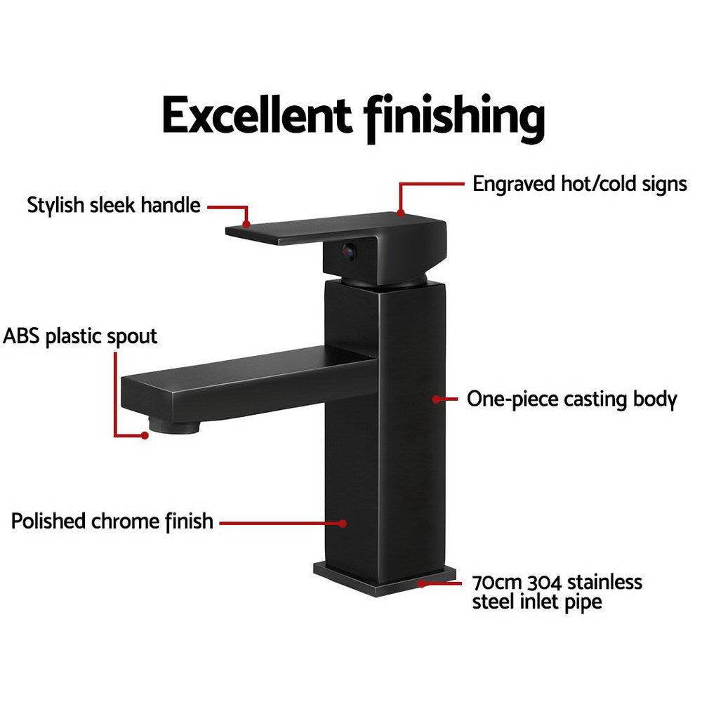 Bathroom Basin Mixer Tap Square Faucet Vanity Laundry Black - Furniture > Bathroom > Tap & Sink Accessories - Rivercity House & Home Co. (ABN 18 642 972 209) - Affordable Modern Furniture Australia