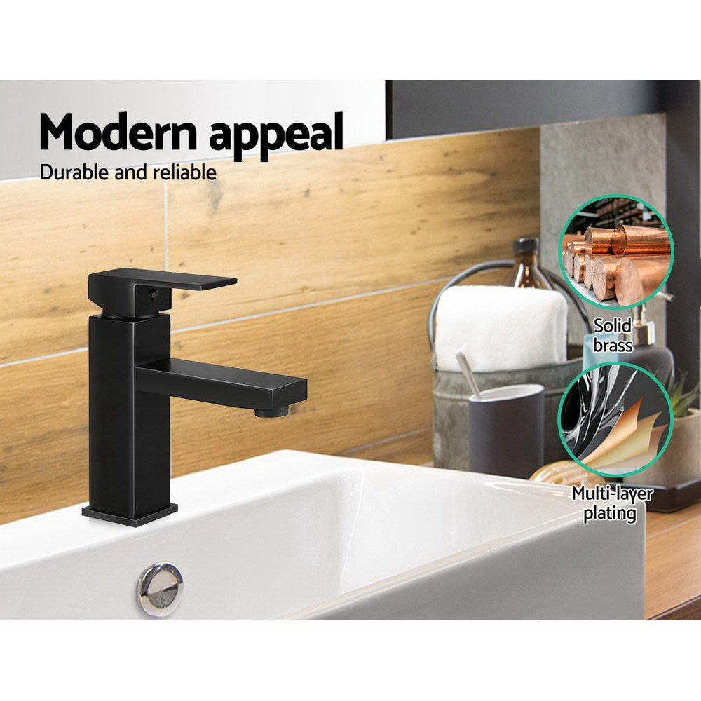 Bathroom Basin Mixer Tap Square Faucet Vanity Laundry Black - Furniture > Bathroom > Tap & Sink Accessories - Rivercity House & Home Co. (ABN 18 642 972 209) - Affordable Modern Furniture Australia