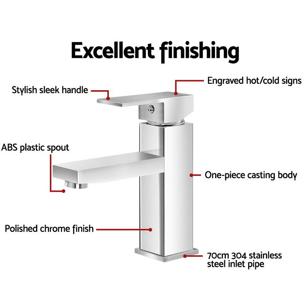 Bathroom Basin Mixer Tap Square Faucet Vanity Laundry Chrome - Furniture > Bathroom > Tap & Sink Accessories - Rivercity House & Home Co. (ABN 18 642 972 209) - Affordable Modern Furniture Australia