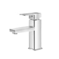 Square Bathroom Basin Mixer Tap with Ceramic Cartridge and Stainless Steel Hoses - Chrome