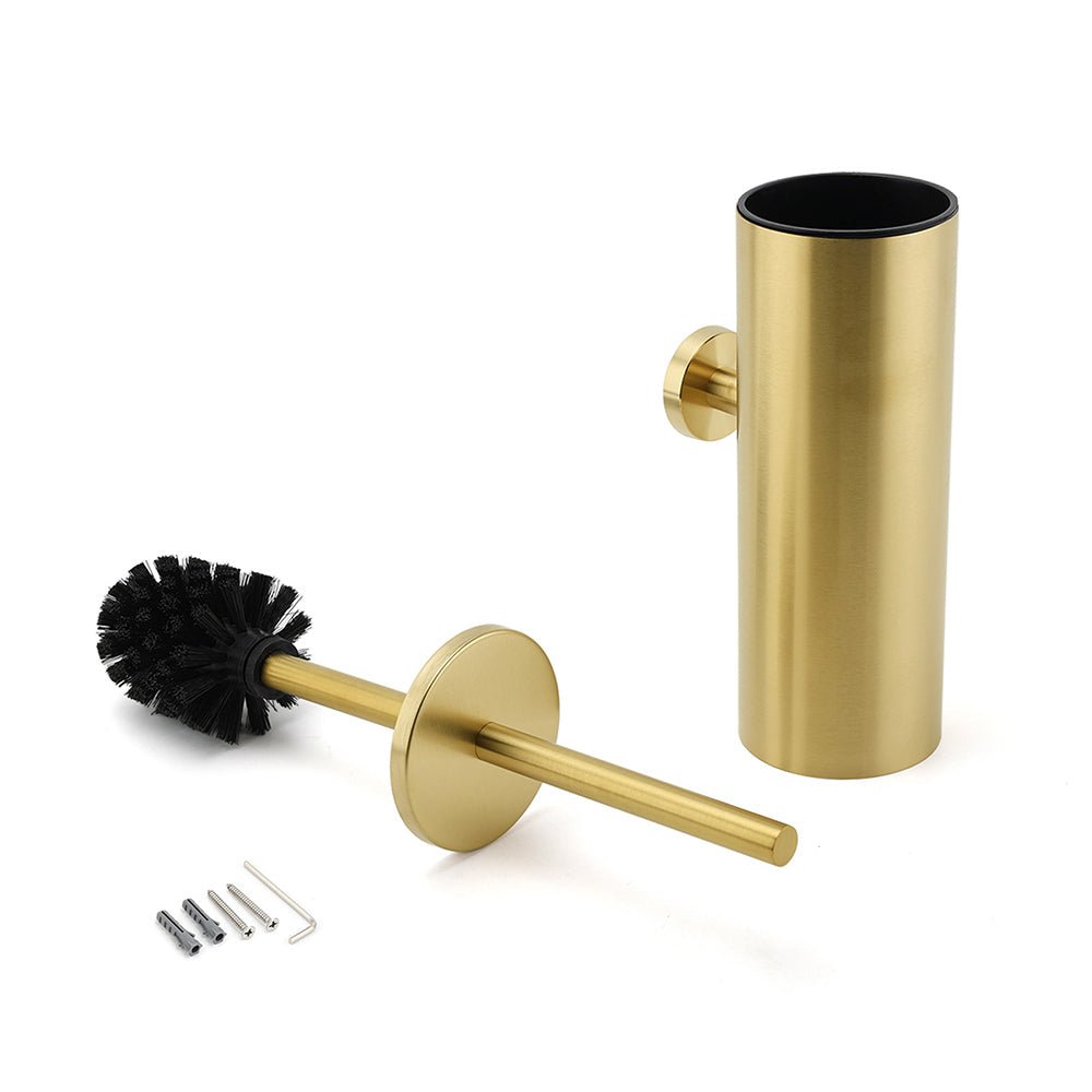 Bathroom Brushed Gold Stainless Steel Round Toilet Brush Wall Mounted Holder Cup - Home & Garden > Bathroom Accessories > Shower Accessories - Rivercity House & Home Co. (ABN 18 642 972 209) - Affordable Modern Furniture Australia