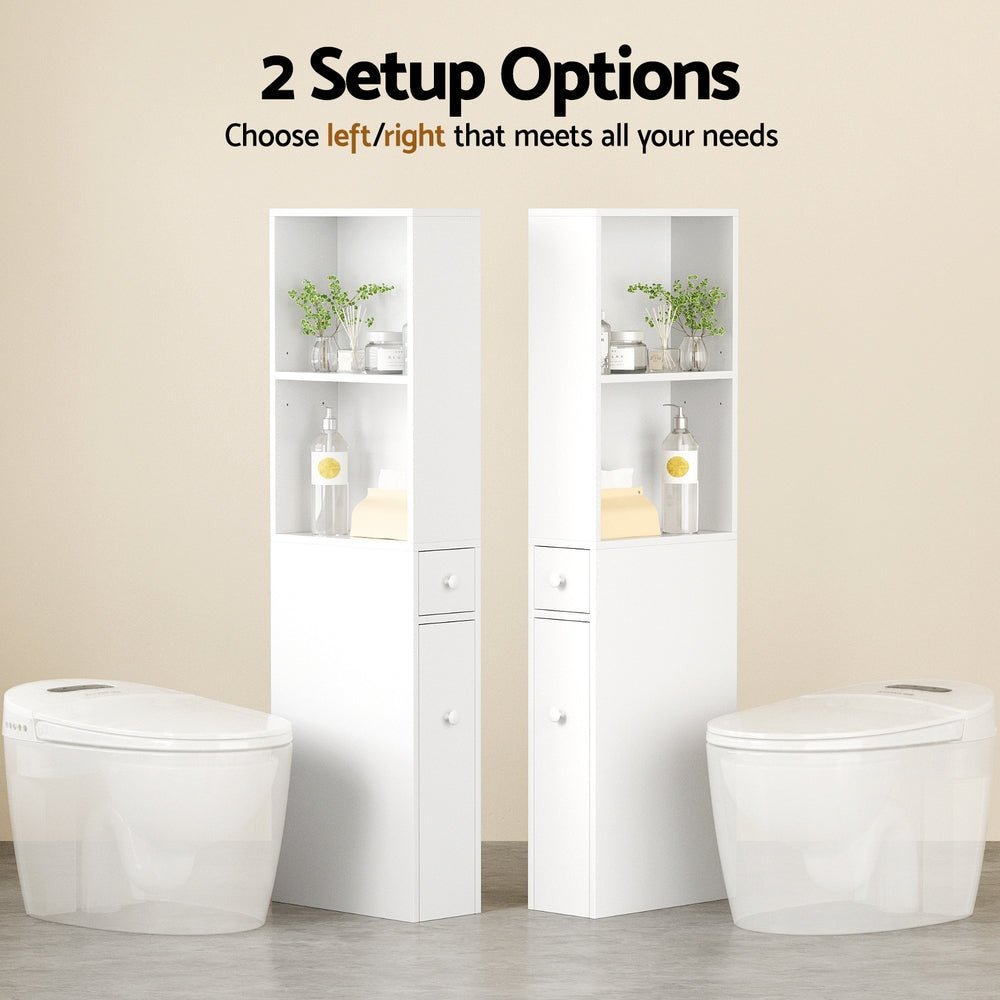 Bathroom Cabinet Storage Slim Organiser Drawer Toilet Corner 135cm White - Furniture > Bathroom > Bathroom Cabinets, Cupboards & Storage - Rivercity House & Home Co. (ABN 18 642 972 209) - Affordable Modern Furniture Australia