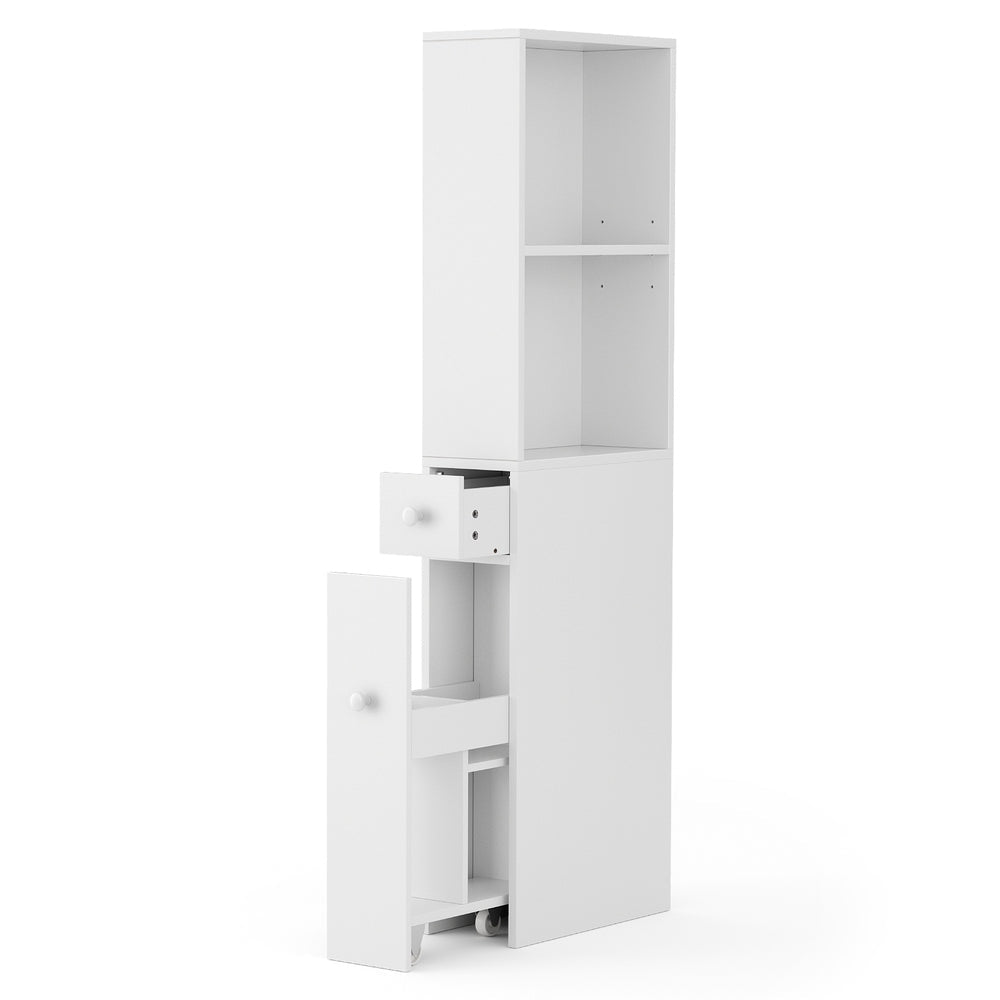 Bathroom Cabinet Storage Slim Organiser Drawer Toilet Corner 135cm White - Furniture > Bathroom > Bathroom Cabinets, Cupboards & Storage - Rivercity House & Home Co. (ABN 18 642 972 209) - Affordable Modern Furniture Australia