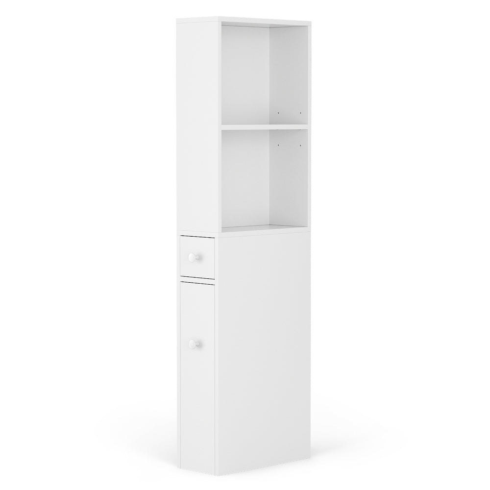 Bathroom Cabinet Storage Slim Organiser Drawer Toilet Corner 135cm White - Furniture > Bathroom > Bathroom Cabinets, Cupboards & Storage - Rivercity House & Home Co. (ABN 18 642 972 209) - Affordable Modern Furniture Australia