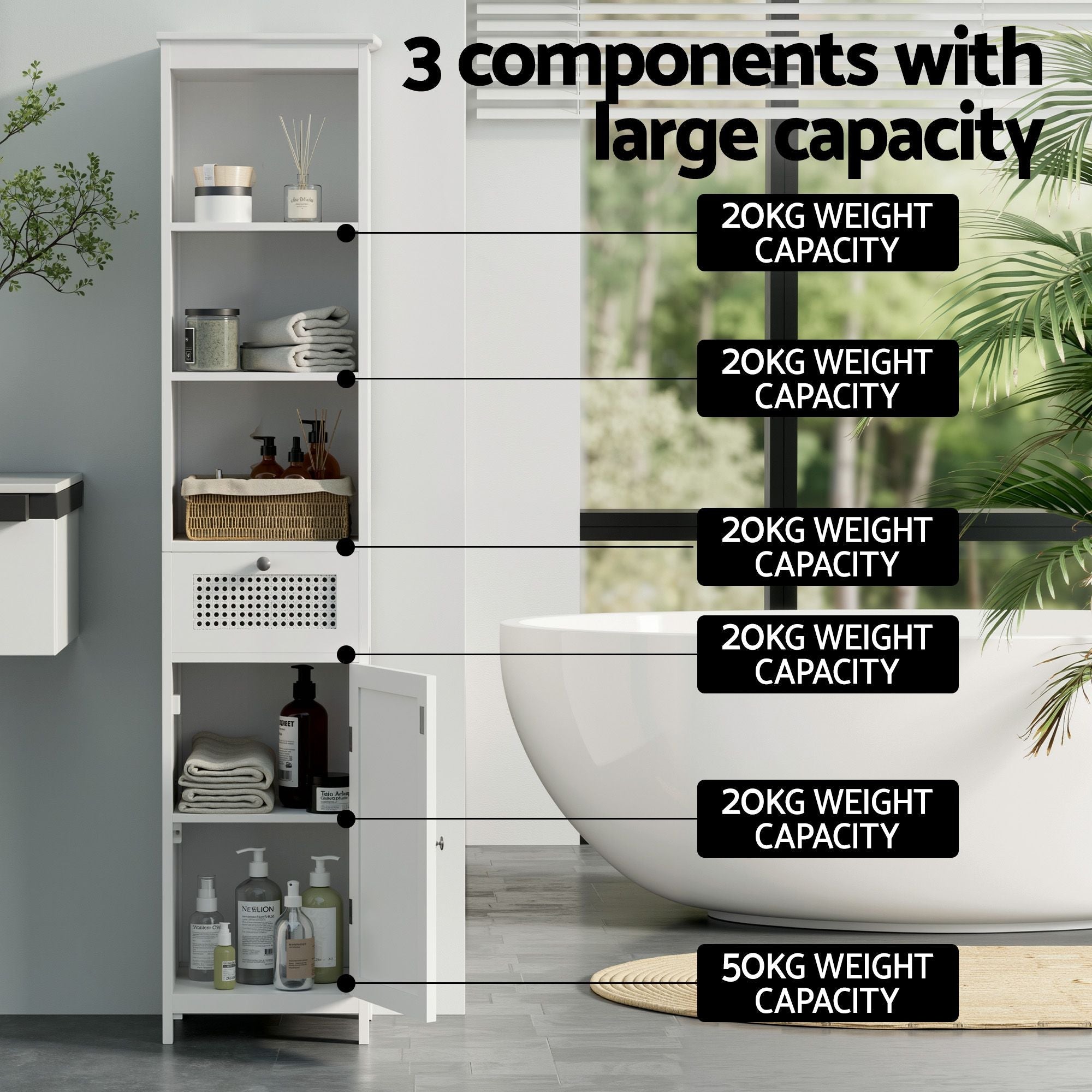 Bathroom Cabinet Storage X2 White Rattan 161cm - Furniture > Bathroom > Bathroom Cabinets, Cupboards & Storage - Rivercity House & Home Co. (ABN 18 642 972 209) - Affordable Modern Furniture Australia
