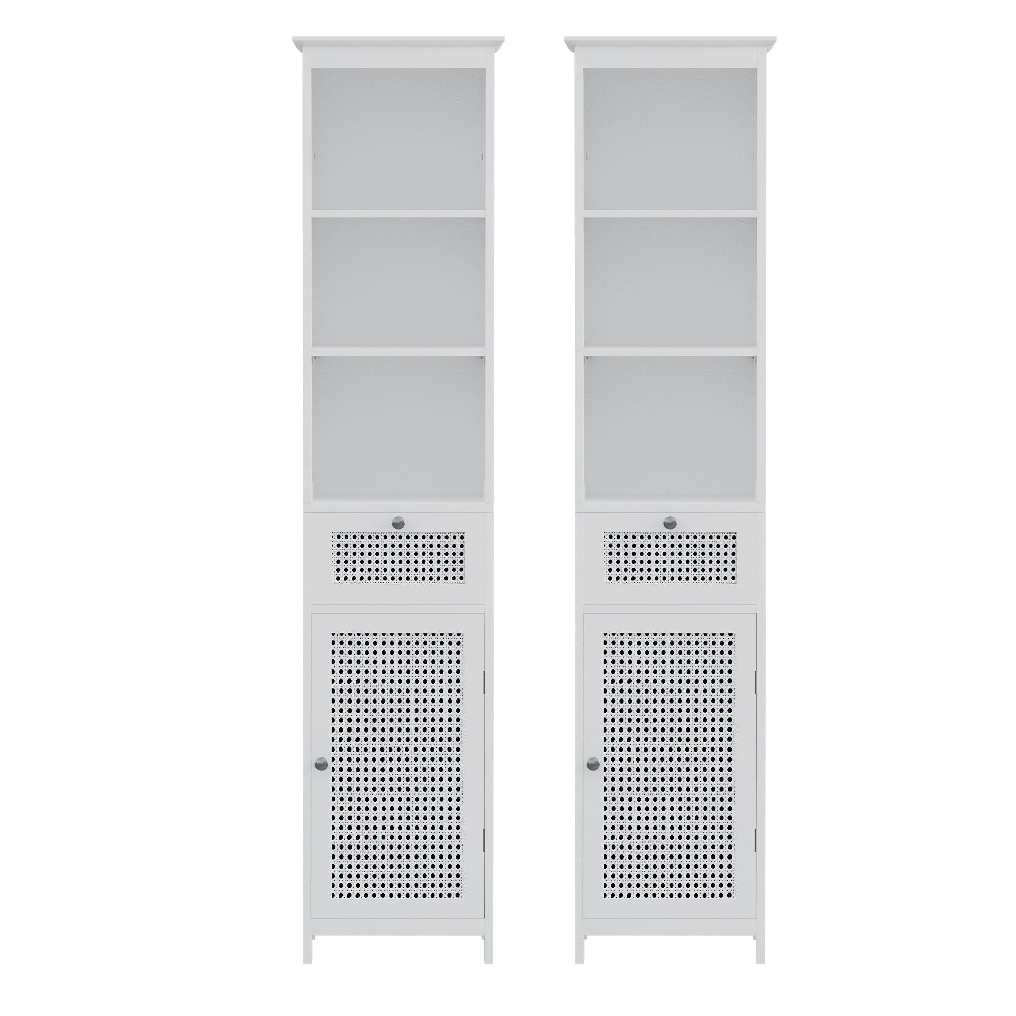 Bathroom Cabinet Storage X2 White Rattan 161cm - Furniture > Bathroom > Bathroom Cabinets, Cupboards & Storage - Rivercity House & Home Co. (ABN 18 642 972 209) - Affordable Modern Furniture Australia