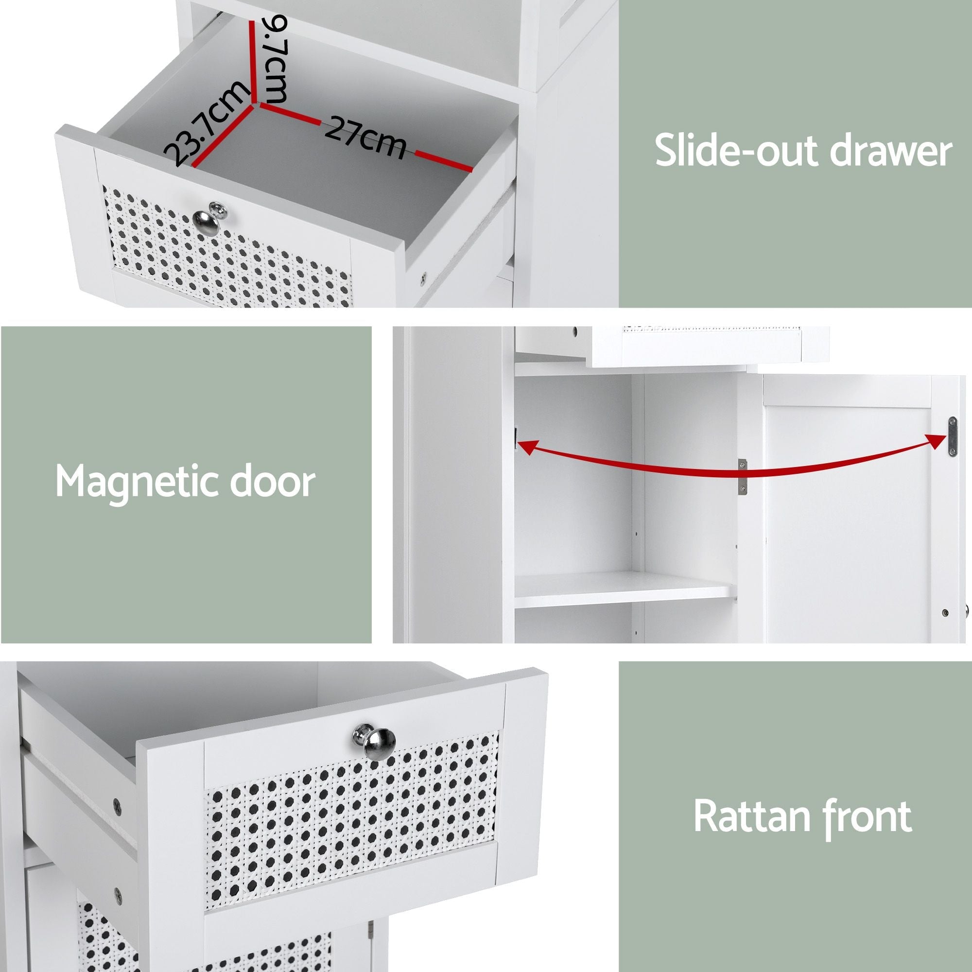 Bathroom Cabinet Storage X2 White Rattan 161cm - Furniture > Bathroom > Bathroom Cabinets, Cupboards & Storage - Rivercity House & Home Co. (ABN 18 642 972 209) - Affordable Modern Furniture Australia