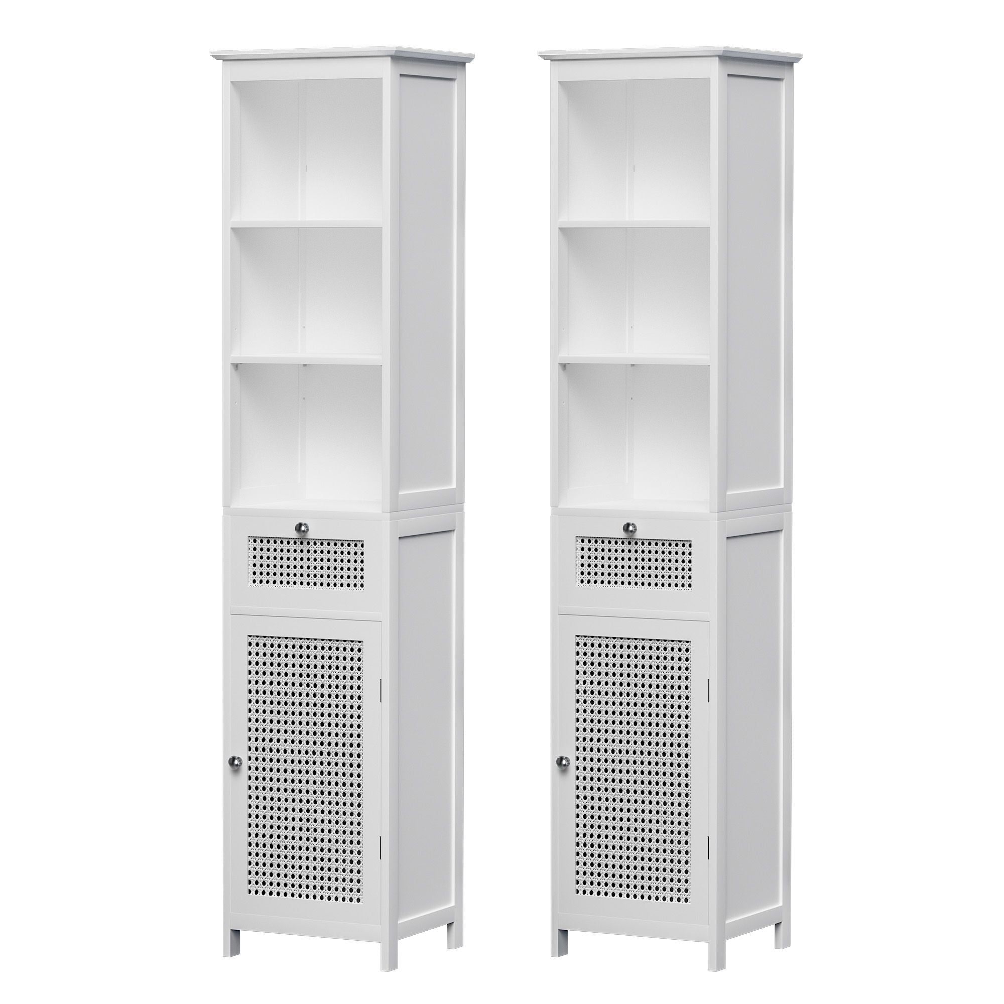 Bathroom Cabinet Storage X2 White Rattan 161cm - Furniture > Bathroom > Bathroom Cabinets, Cupboards & Storage - Rivercity House & Home Co. (ABN 18 642 972 209) - Affordable Modern Furniture Australia