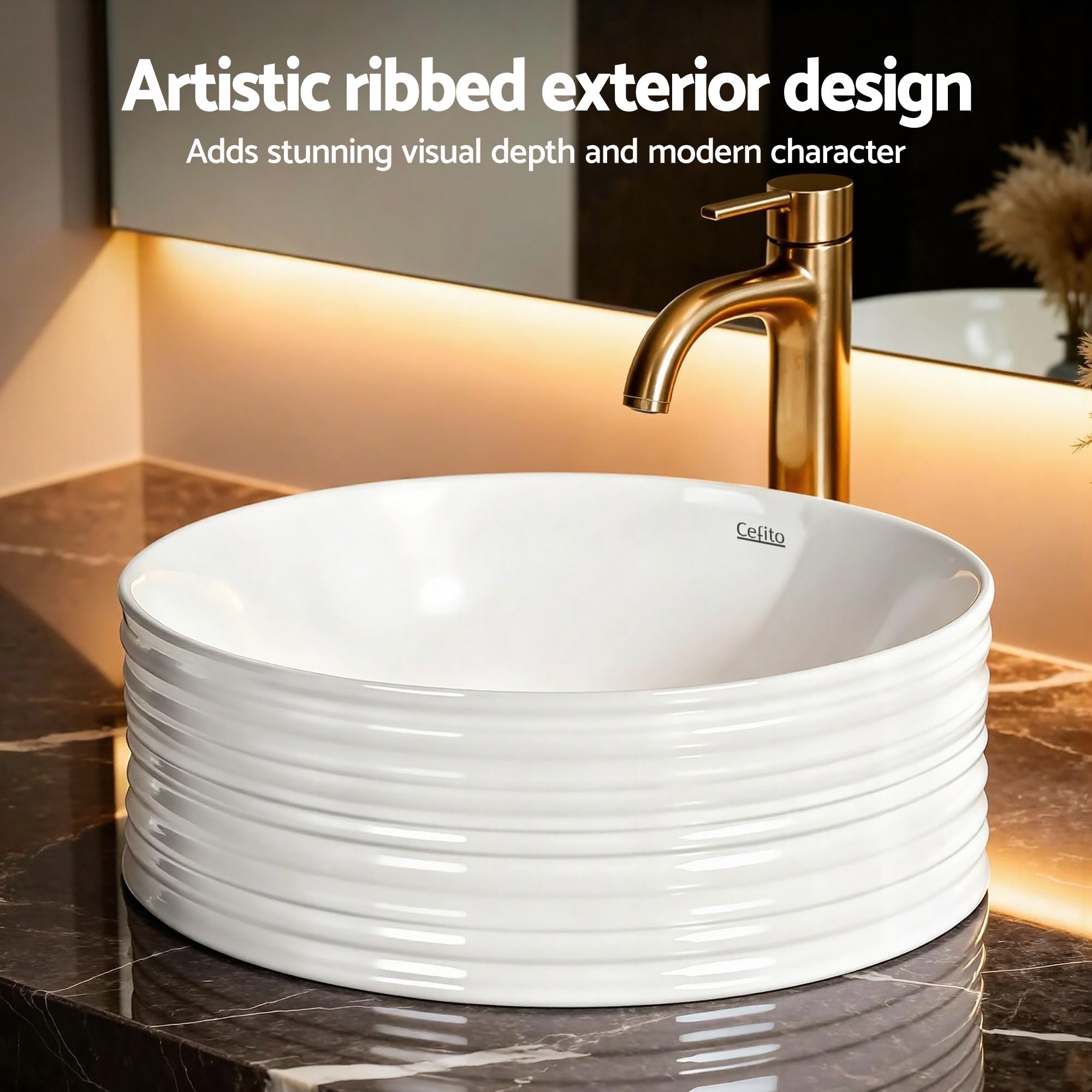 Bathroom Ceramic Round Vessel Basin Sink 36cm Countertop - White - Furniture > Bathroom > Sinks - Rivercity House & Home Co. (ABN 18 642 972 209) - Affordable Modern Furniture Australia