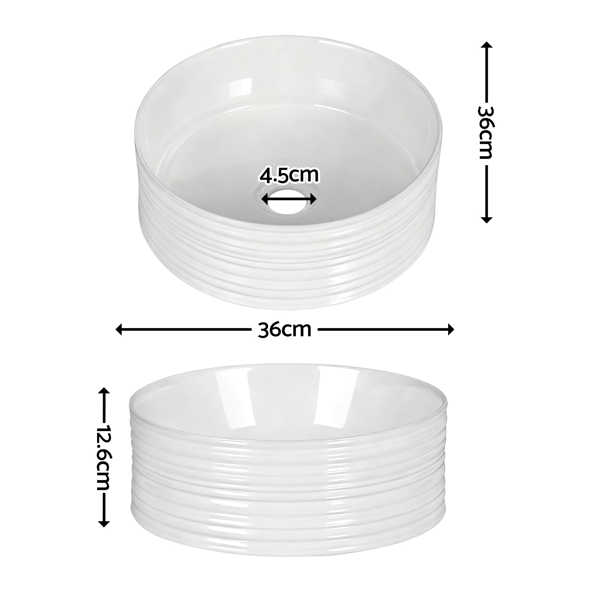 Bathroom Ceramic Round Vessel Basin Sink 36cm Countertop - White - Furniture > Bathroom > Sinks - Rivercity House & Home Co. (ABN 18 642 972 209) - Affordable Modern Furniture Australia
