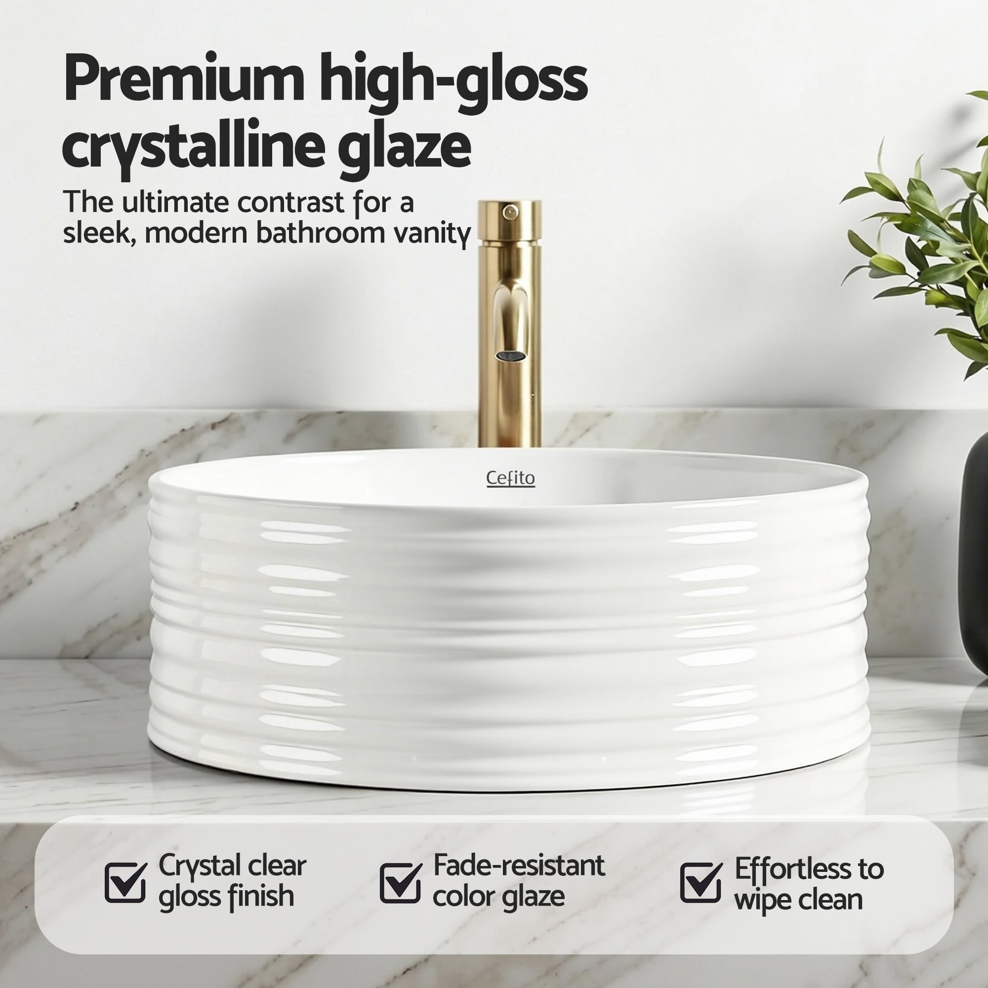 Bathroom Ceramic Round Vessel Basin Sink 36cm Countertop - White - Furniture > Bathroom > Sinks - Rivercity House & Home Co. (ABN 18 642 972 209) - Affordable Modern Furniture Australia