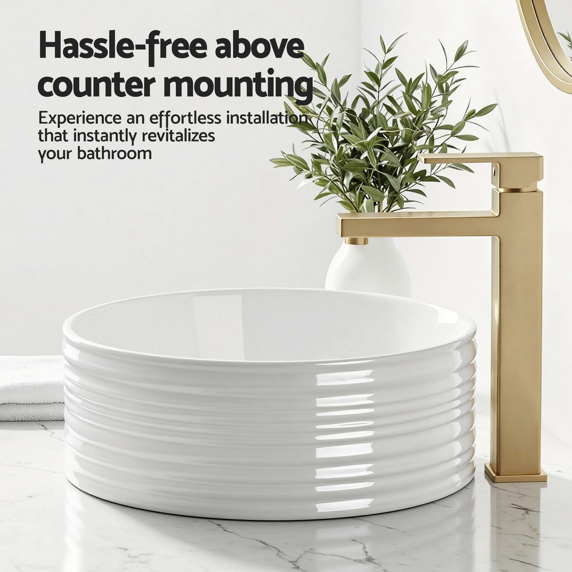Bathroom Ceramic Round Vessel Basin Sink 36cm Countertop - White - Furniture > Bathroom > Sinks - Rivercity House & Home Co. (ABN 18 642 972 209) - Affordable Modern Furniture Australia