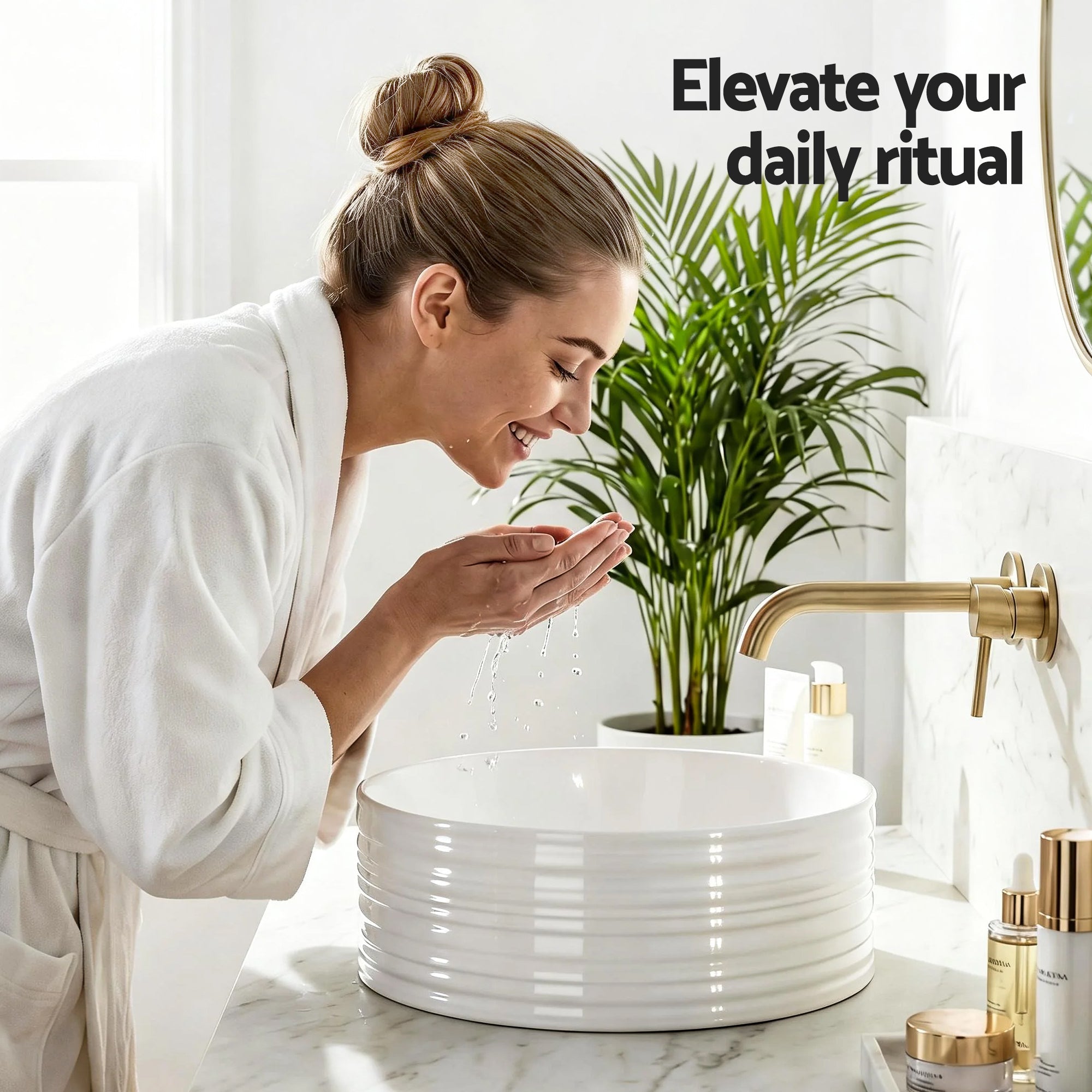 Bathroom Ceramic Round Vessel Basin Sink 36cm Countertop - White - Furniture > Bathroom > Sinks - Rivercity House & Home Co. (ABN 18 642 972 209) - Affordable Modern Furniture Australia