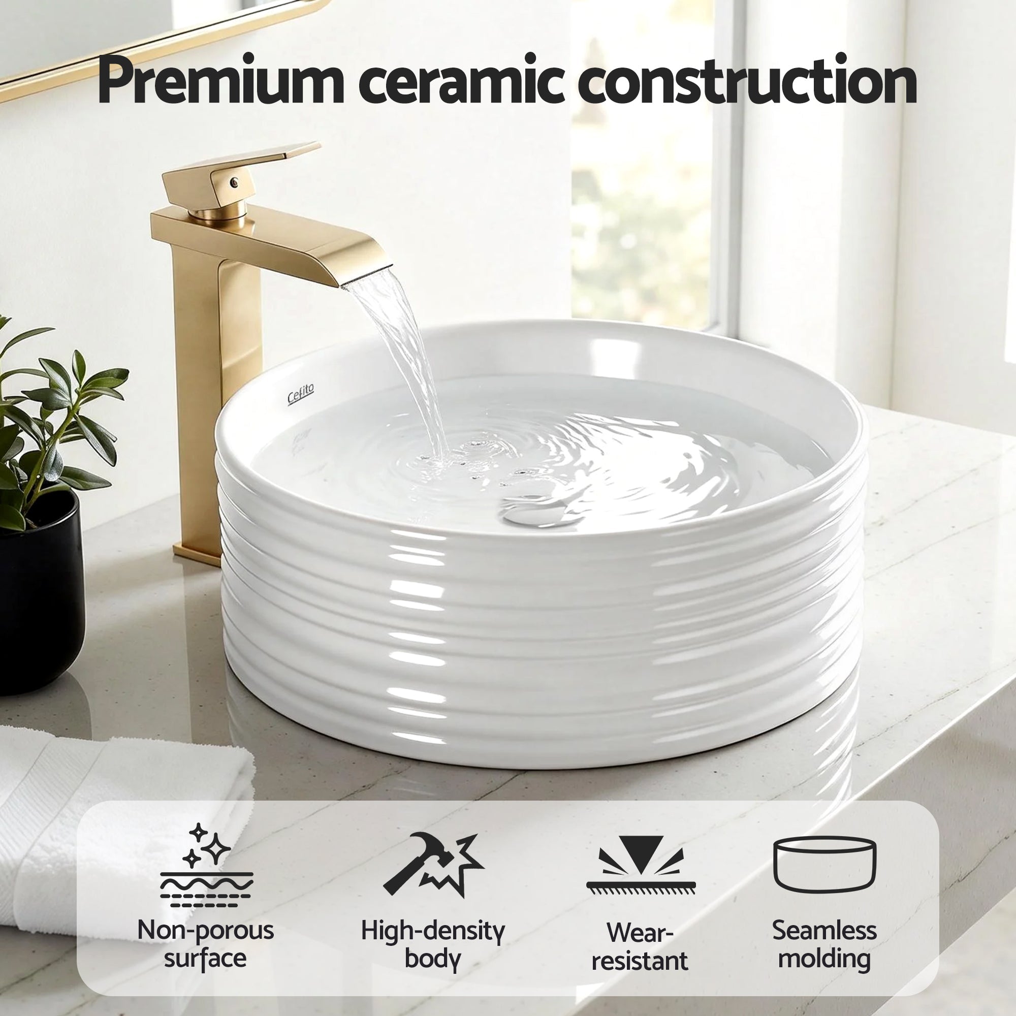 Bathroom Ceramic Round Vessel Basin Sink 36cm Countertop - White - Furniture > Bathroom > Sinks - Rivercity House & Home Co. (ABN 18 642 972 209) - Affordable Modern Furniture Australia