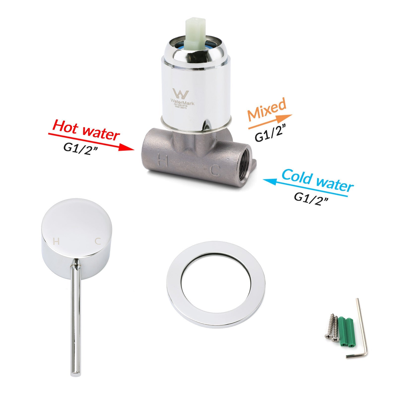 Bathroom Chrome Round Pin Lever Handle Hot Cold Water Tapware Shower Mixer Valve - Furniture > Bathroom > Shower Heads & Screens - Rivercity House & Home Co. (ABN 18 642 972 209) - Affordable Modern Furniture Australia