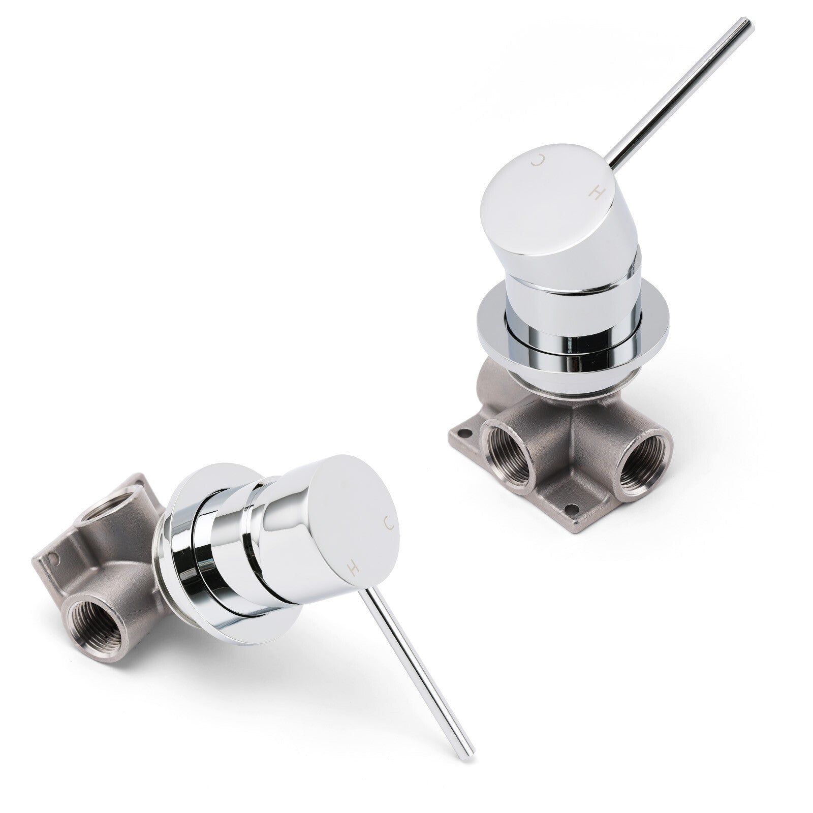 Bathroom Chrome Round Pin Lever Handle Hot Cold Water Tapware Shower Mixer Valve - Furniture > Bathroom > Shower Heads & Screens - Rivercity House & Home Co. (ABN 18 642 972 209) - Affordable Modern Furniture Australia