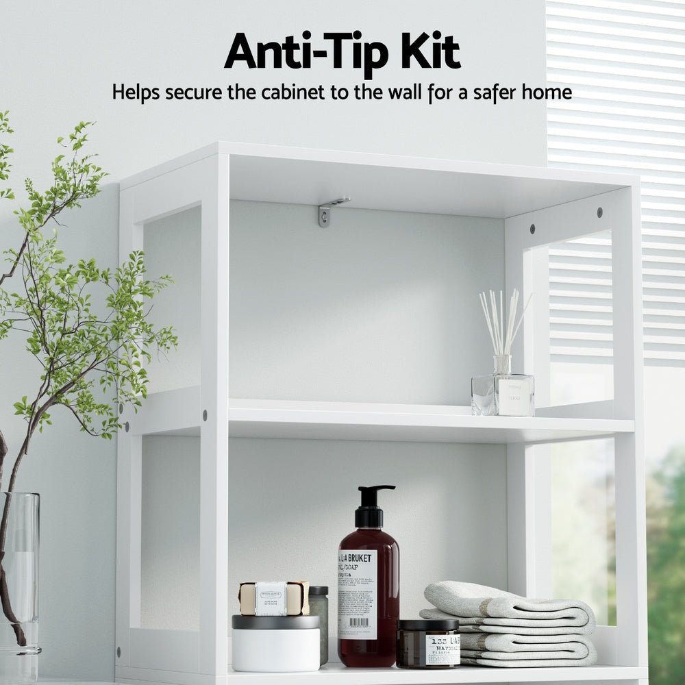 Bathroom Floor Storage Cabinet with 2 Drawers 3 Open Shelves 2 Doors White - Furniture > Bathroom - Rivercity House & Home Co. (ABN 18 642 972 209) - Affordable Modern Furniture Australia